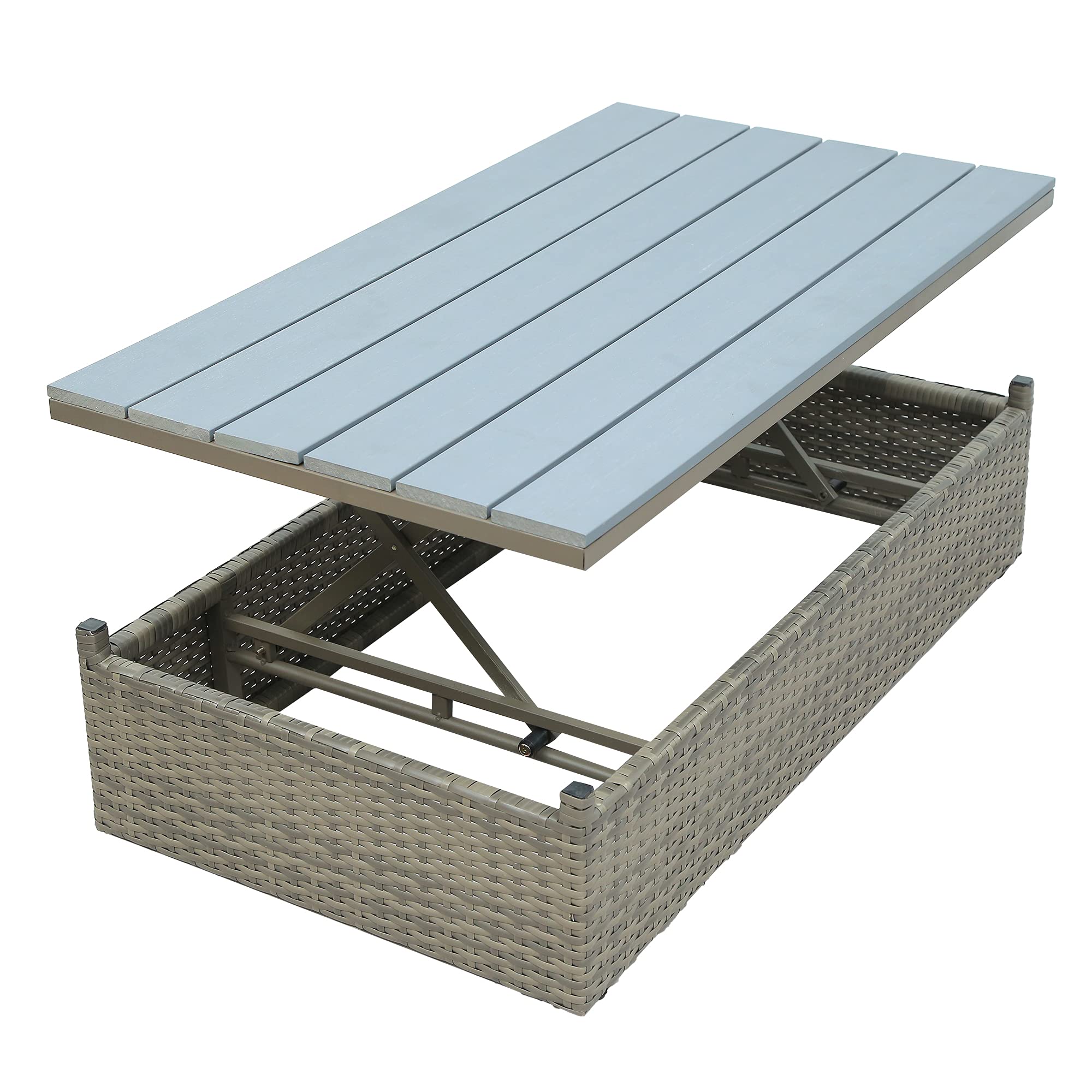 5-Piece Outdoor Patio Furniture Set - PE Wicker Conversation Set with Adjustable Backrest, Cushions, Ottomans & Lift-Top Coffee Table (Gray) - Perfect for Garden, Backyard, Poolside & Outdoor Entertaining