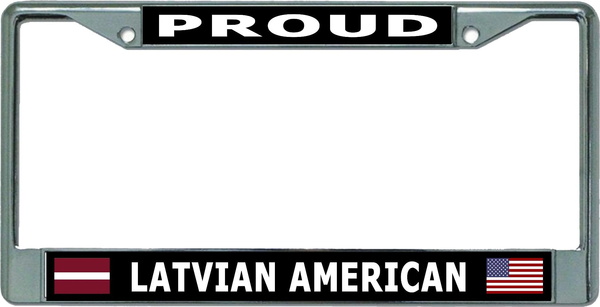 Proud Latvian American Chrome License Plate Frame - Durable & Stylish Car Accessory for US Vehicles - Perfect for Showcasing Heritage on Cars, Trucks & SUVs
