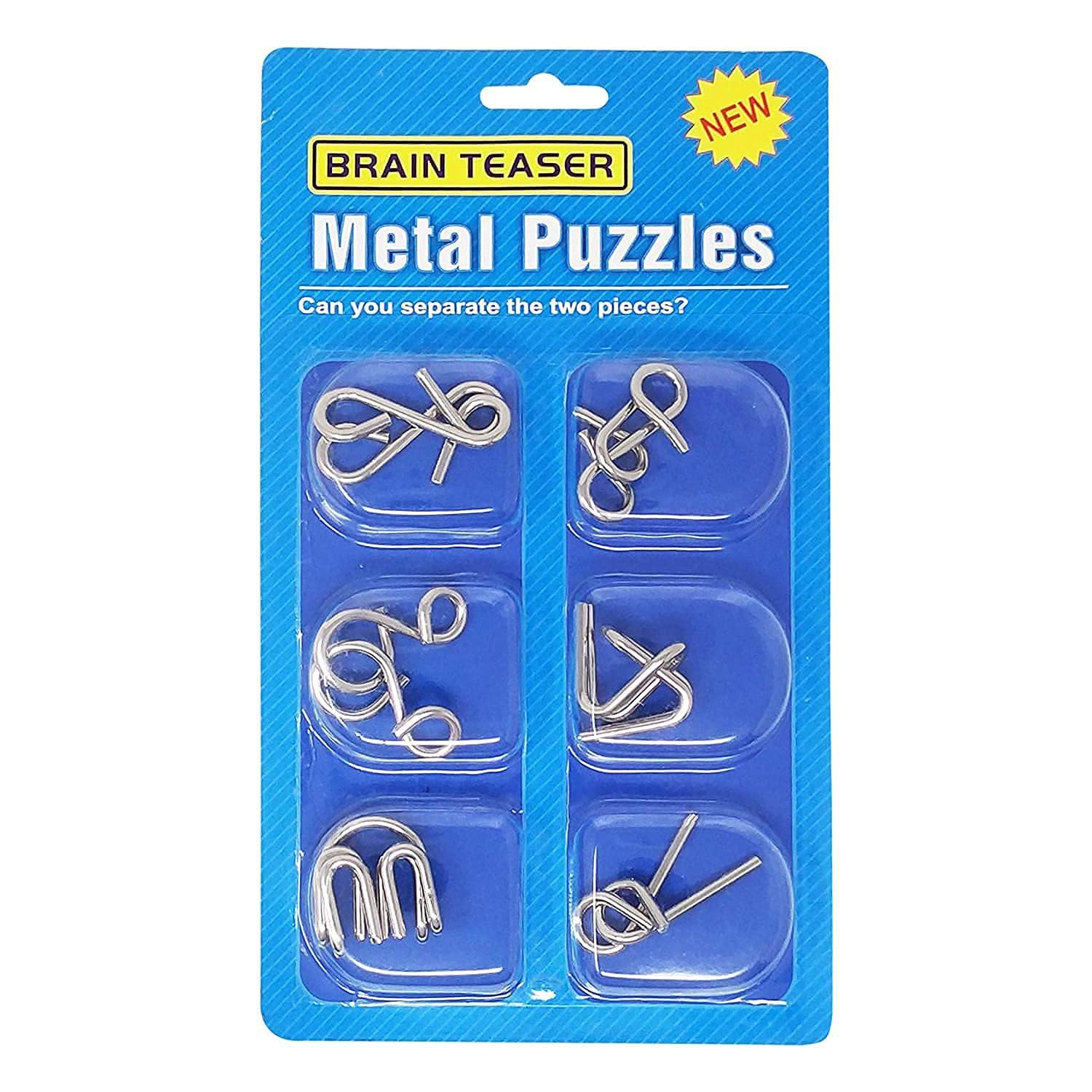 RVM Toys 6-in-1 Metal Puzzle Set - Brain Teaser Challenge for Kids & Adults - IQ Boosting Intellectual Games (Blue) - Perfect for Family Game Nights, Office Stress Relief & STEM Learning Activities