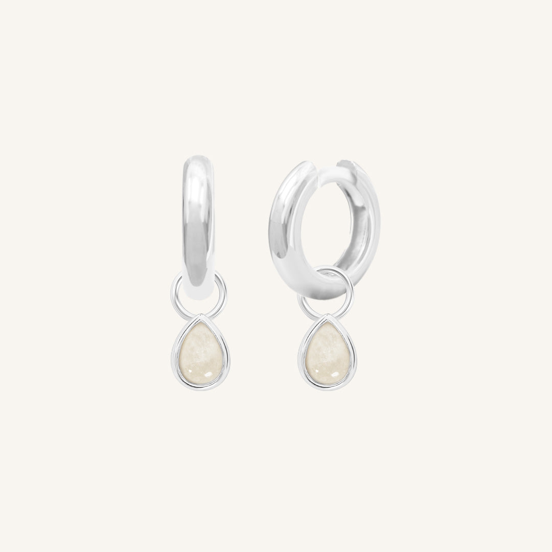 Moonstone Trove Charm Hoops - Elegant Sterling Silver Earrings for Women | Perfect for Boho Chic Style & Everyday Wear