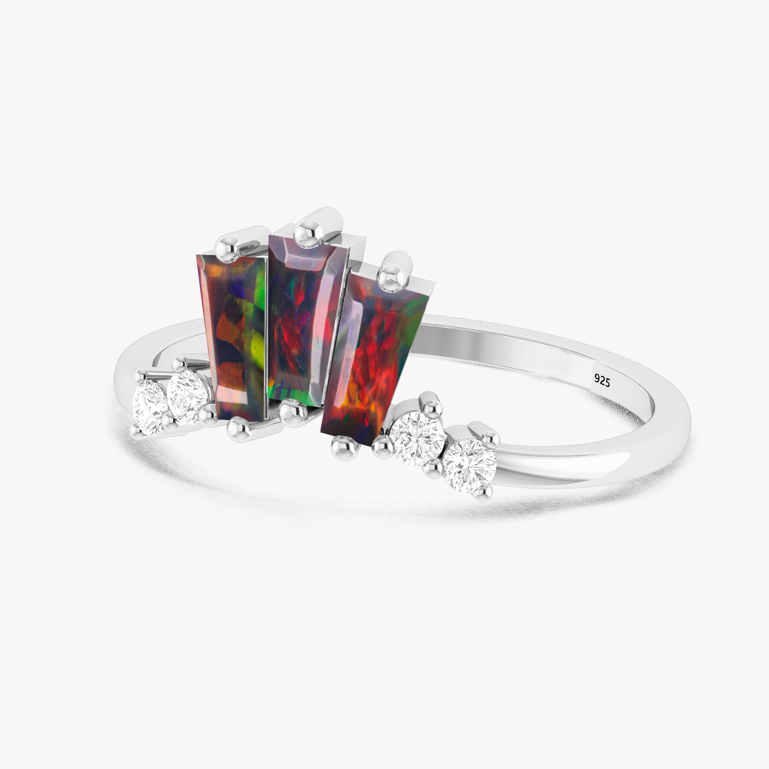 Baguette Black Opal Ring with Cubic Zirconia - Elegant Statement Jewelry for Women, Perfect for Evening Parties & Special Occasions