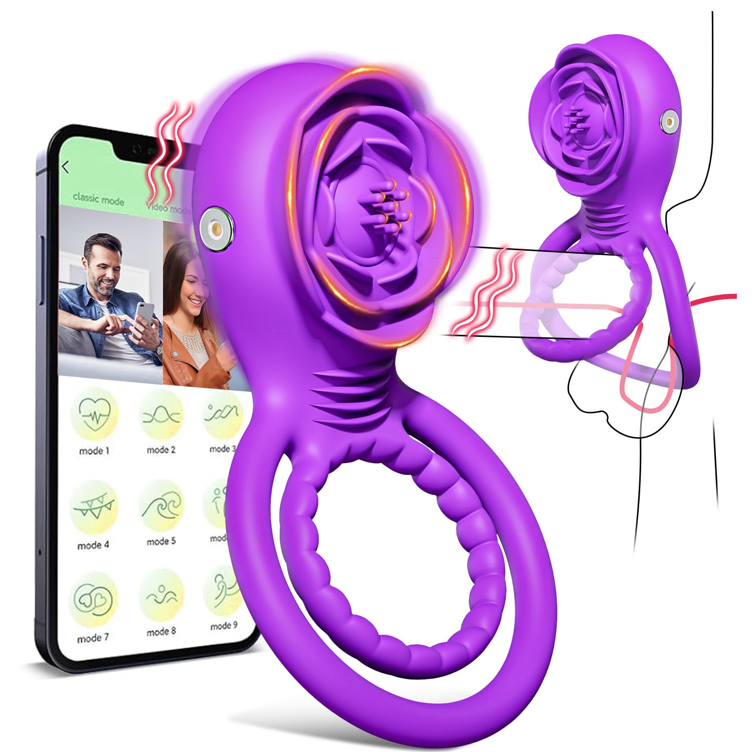 Premium Rose Vibrator for Couples - APP Controlled Clitoral Stimulator & Vibrating Cock Ring with 10 Modes, Adult Sex Toy for Men & Women - Perfect for Romantic Nights & Spicing Up Your Sex Life