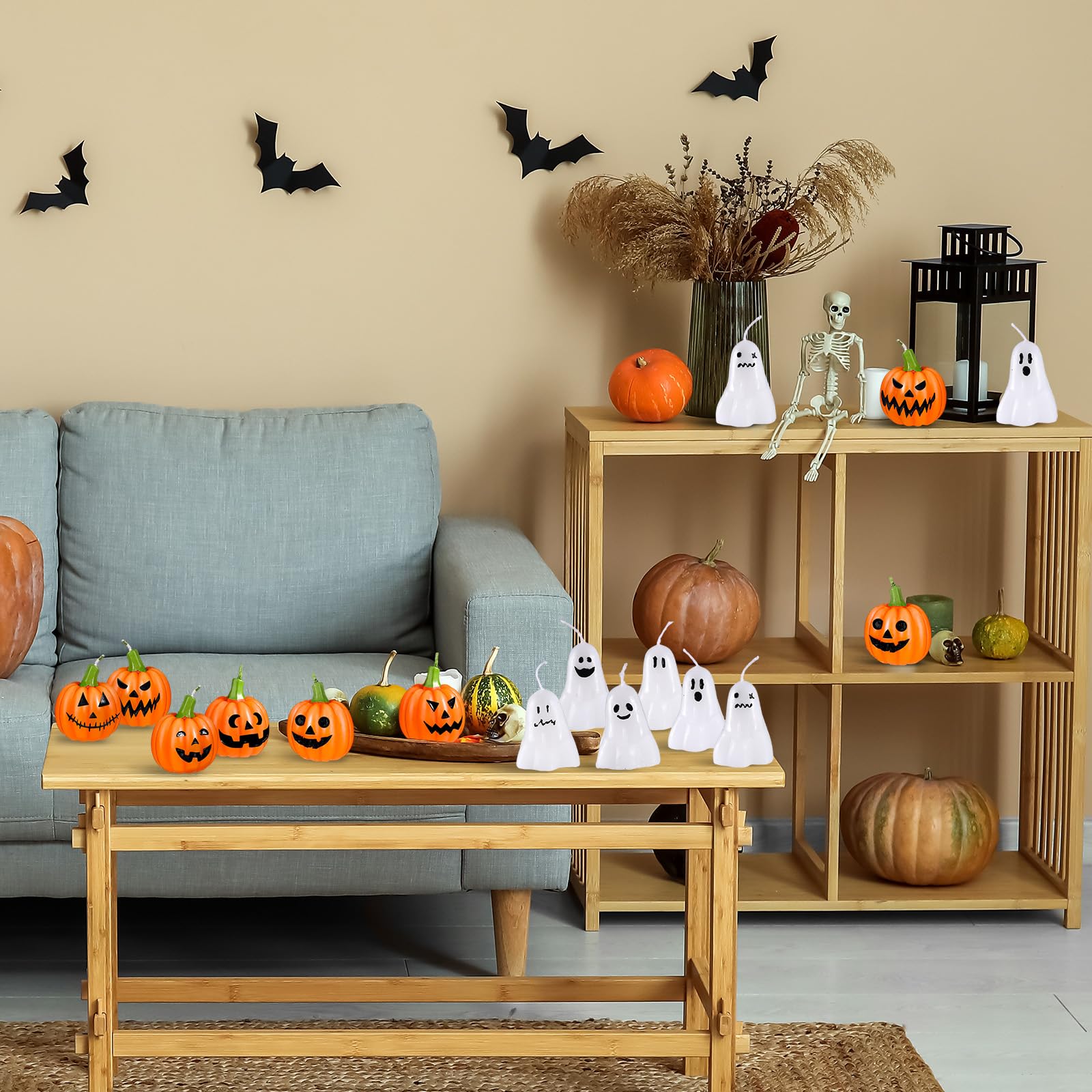 MTLEE 24 Pcs Halloween Scented Candles - Spooky Pumpkin Decor for Home & Party