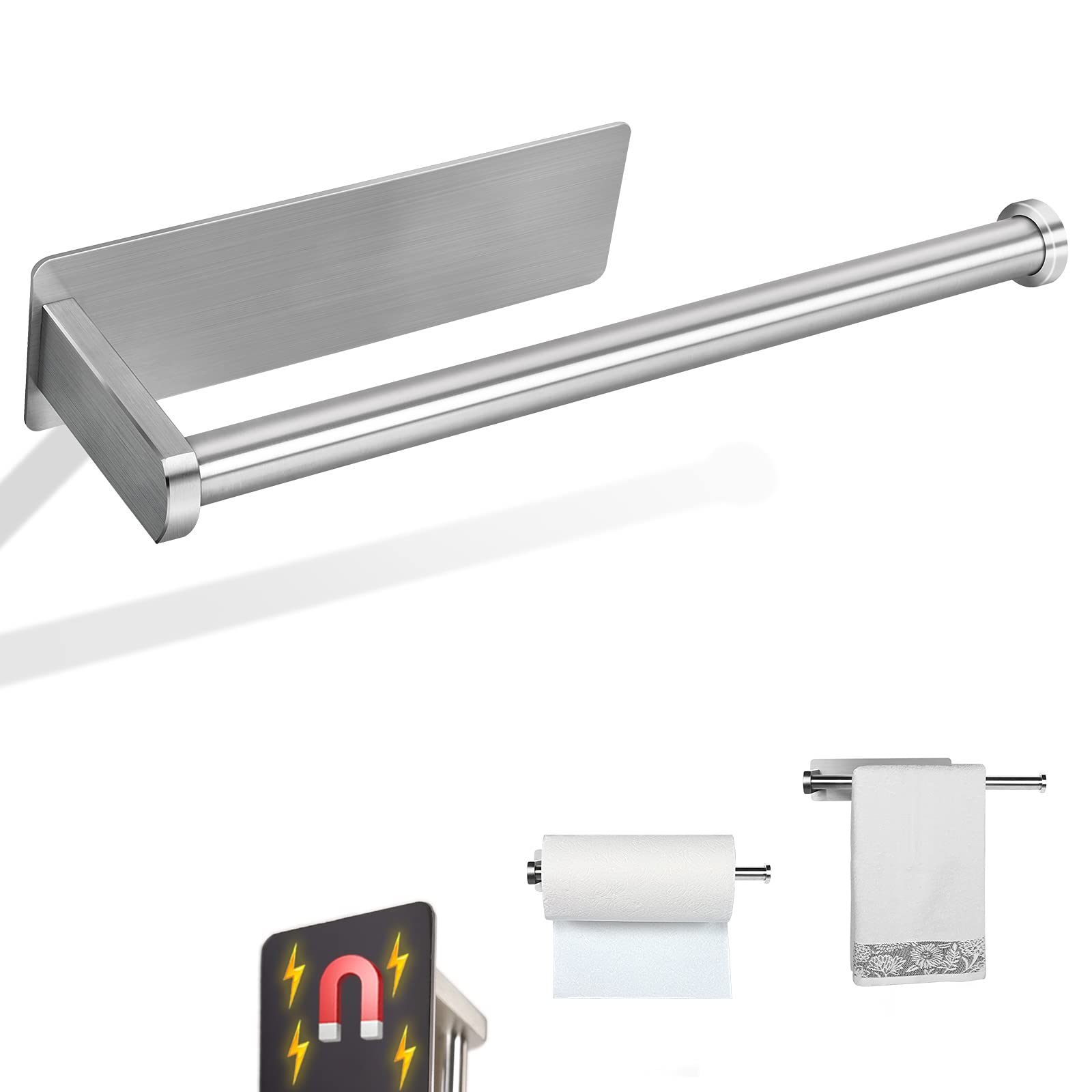 Magnetic Paper Towel Holder - Brushed Stainless Steel with Strong Magnetic Backing for Large Paper Towels - Perfect for Kitchen, Refrigerator, Grill, Toolbox, Garage & Workshop - Space-Saving Organizer for Easy Access