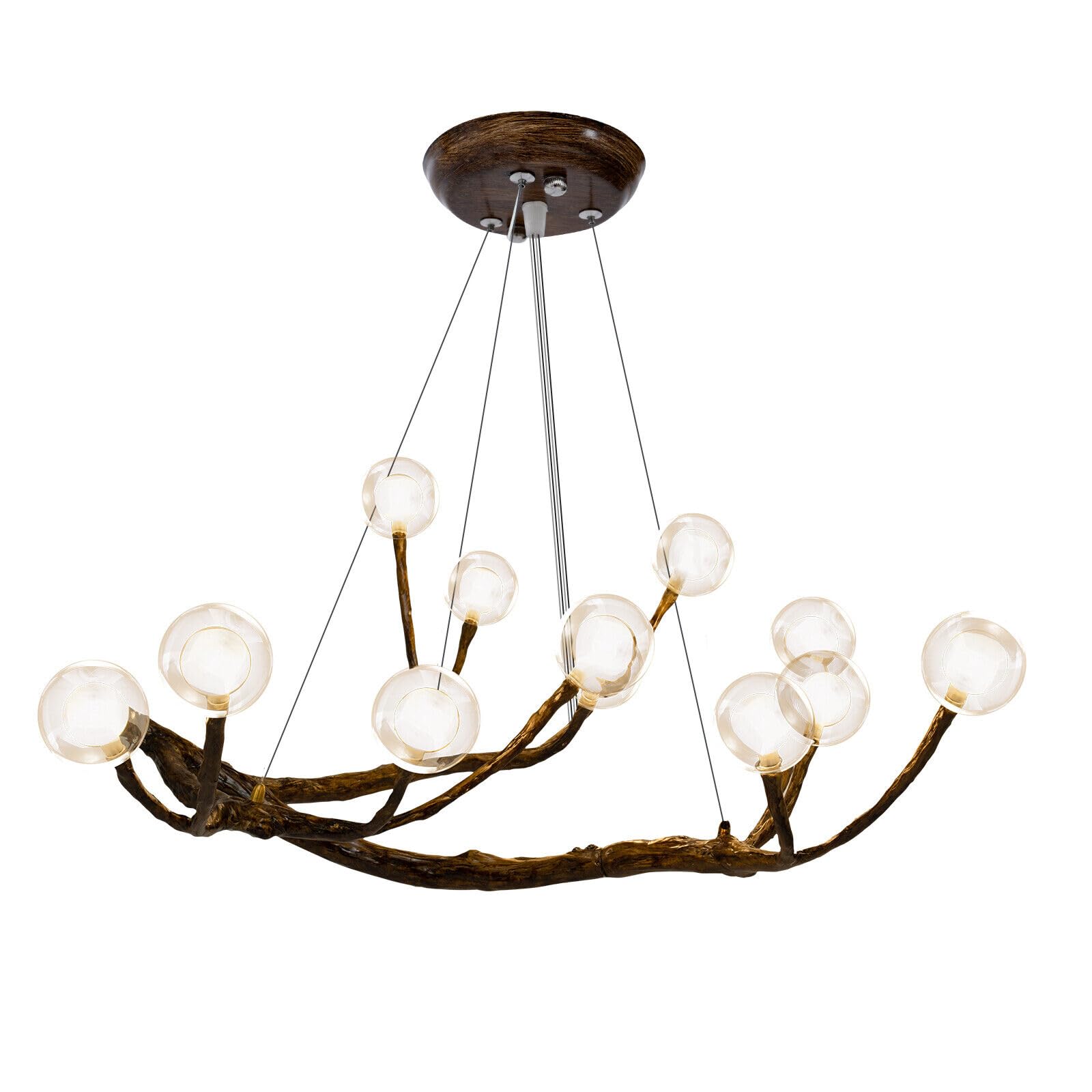 Vintage Industrial Glass Bubble Sputnik Chandelier - 12-Light Mid Century Modern Wood Branch Ceiling Fixture with Adjustable Hanging Chain - Perfect for Living Room, Dining Room, Restaurant & Loft Decor