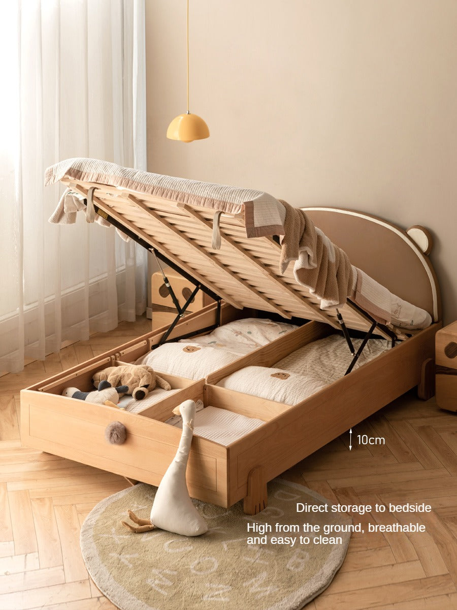 Solid Wood Bear Box Bed - Handcrafted from Premium Beech & Oak - Durable & Stylish Storage Solution for Kids' Rooms, Nurseries, and Cabin Decor