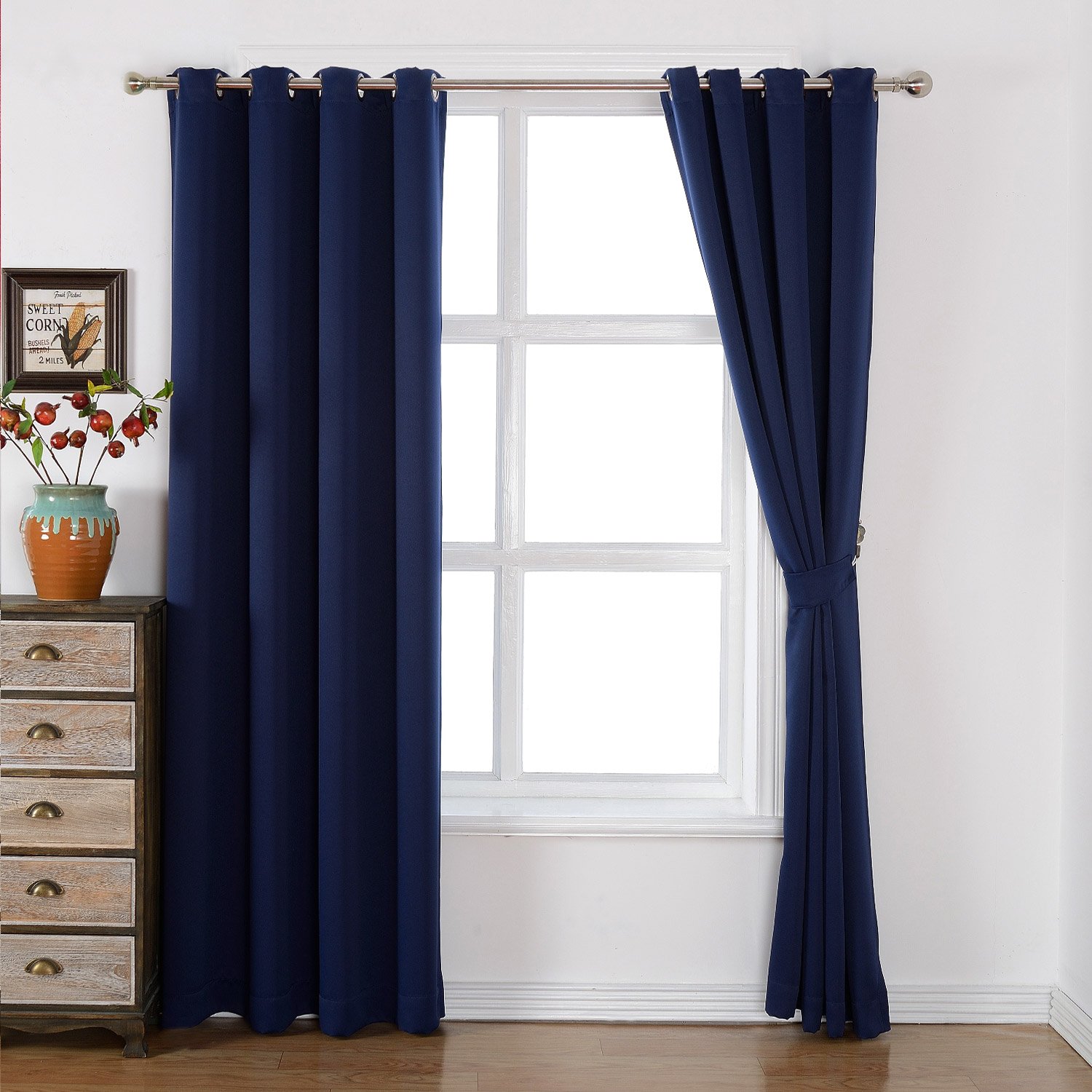 Blackout Curtains for Bedroom - Thermal Insulated, Noise Reducing, Energy Efficient, Non-Toxic Fabric (52x84 Inch, Navy Blue, Set of 2 Panels with Grommet Top) - Perfect for Nursery, Home Theater & Light Sleepers