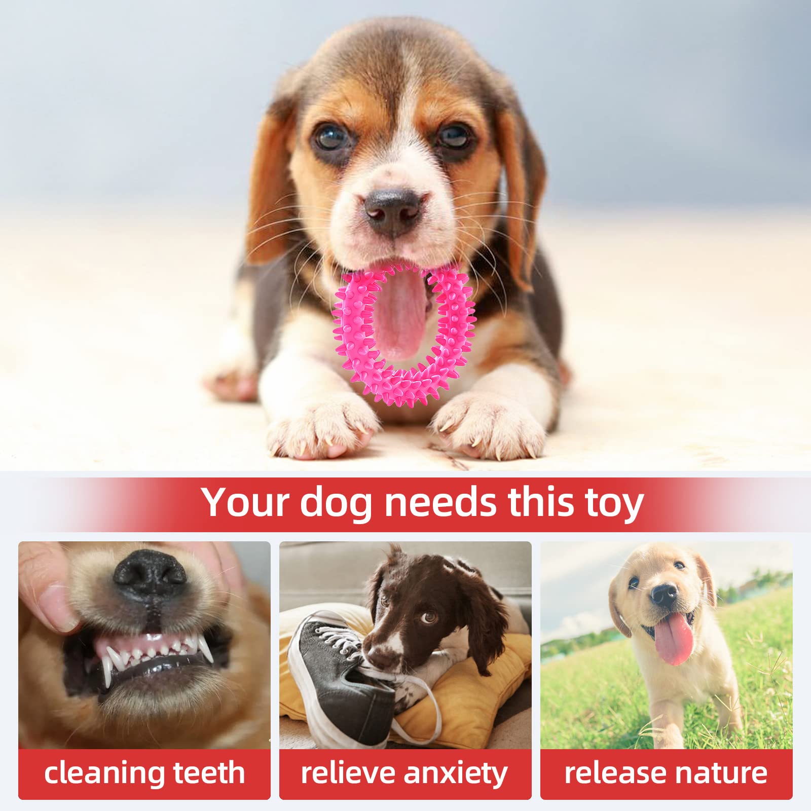 Hurray 3 Pack Puppy Teething Chew Toys - Relieve Itching, Clean Teeth, Durable Rubber Dental Chew for Small Dogs & Puppies Up to 15 lbs - Perfect for Teething Relief and Indoor Playtime