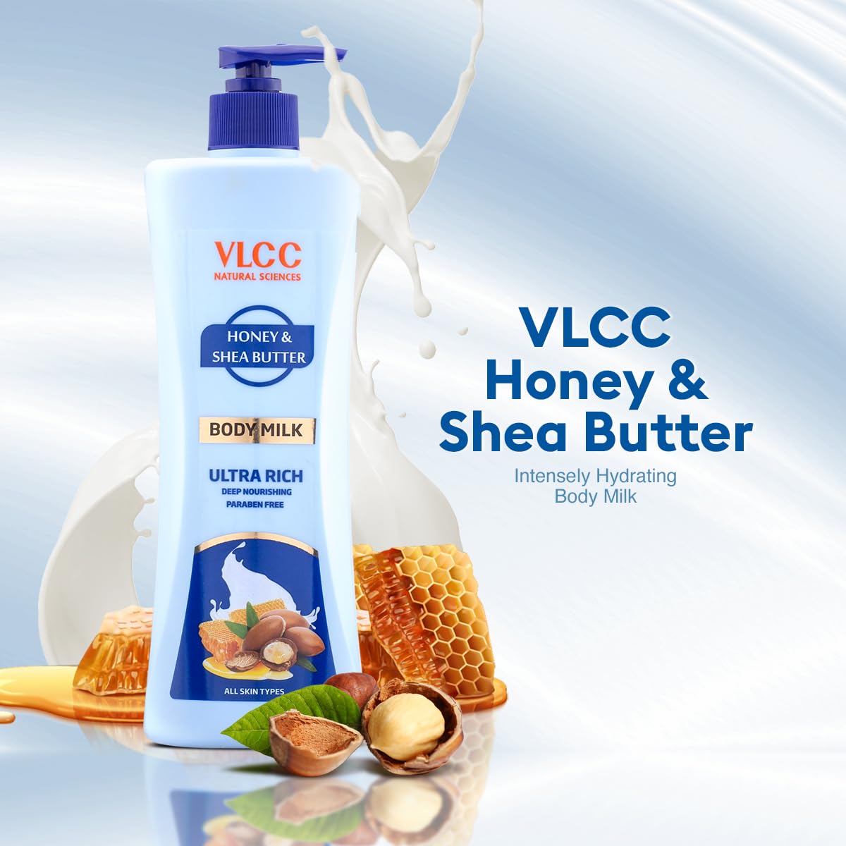 VLCC Honey and Shea Butter Body Milk - 400ml | Hydrating & Nourishing Body Lotion for Dry Skin | Paraben-Free, Wrinkle-Reducing Moisturizer | Smooths & Softens Skin with Long-Lasting Hydration | Perfect for Daily Skincare Routine & Post-Shower Moisturizing