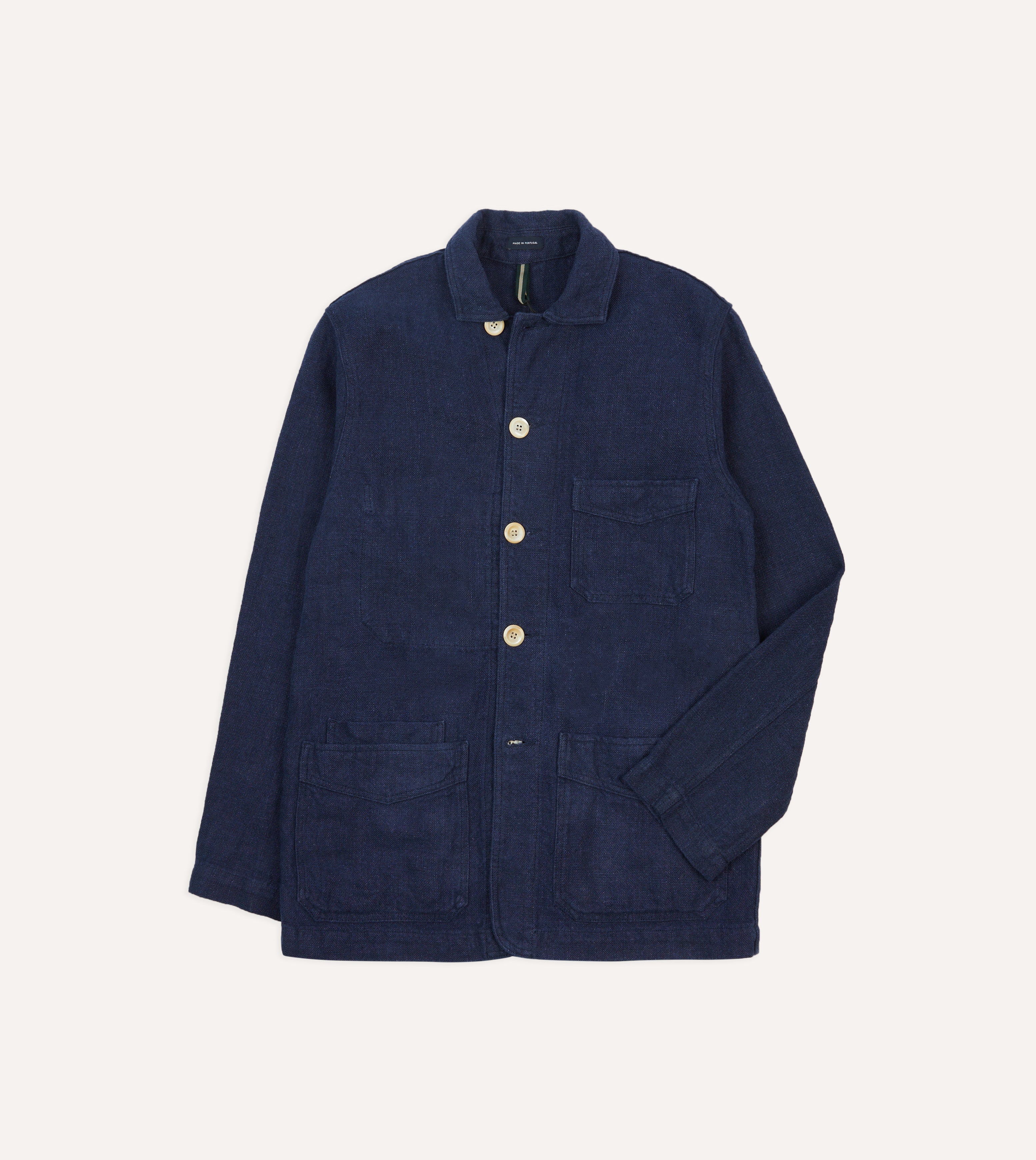 Men's Navy Blue Linen Chore Jacket with 5 Pockets - Lightweight Workwear for Outdoor Activities, Gardening & Casual Wear