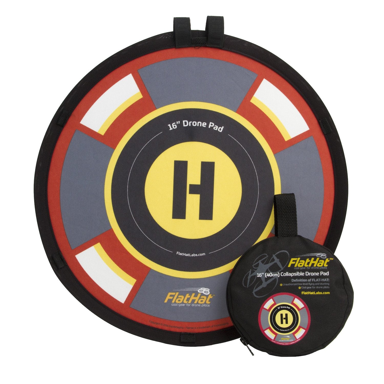 FlatHat 16 (40cm) Collapsible Drone Landing Pad - Portable Red & Gold Foldable Helipad for DJI, Autel, Holy Stone Drones - Perfect for Outdoor Aerial Photography & Travel
