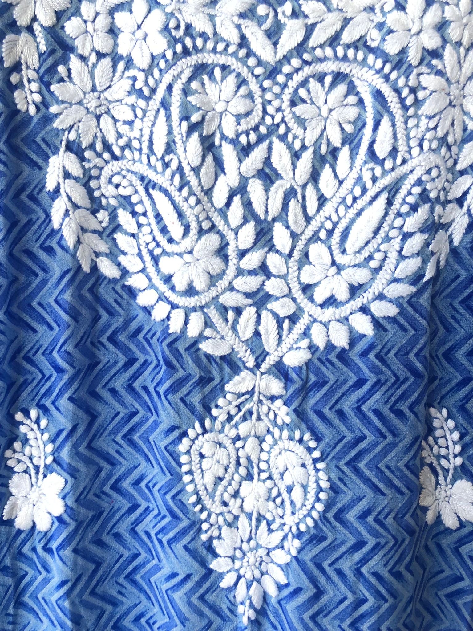2024 New Women's Silk Tunic Top - Elegant Hand-Painted Blue Design | Perfect for Casual Wear, Summer Outfits & Boho Fashion