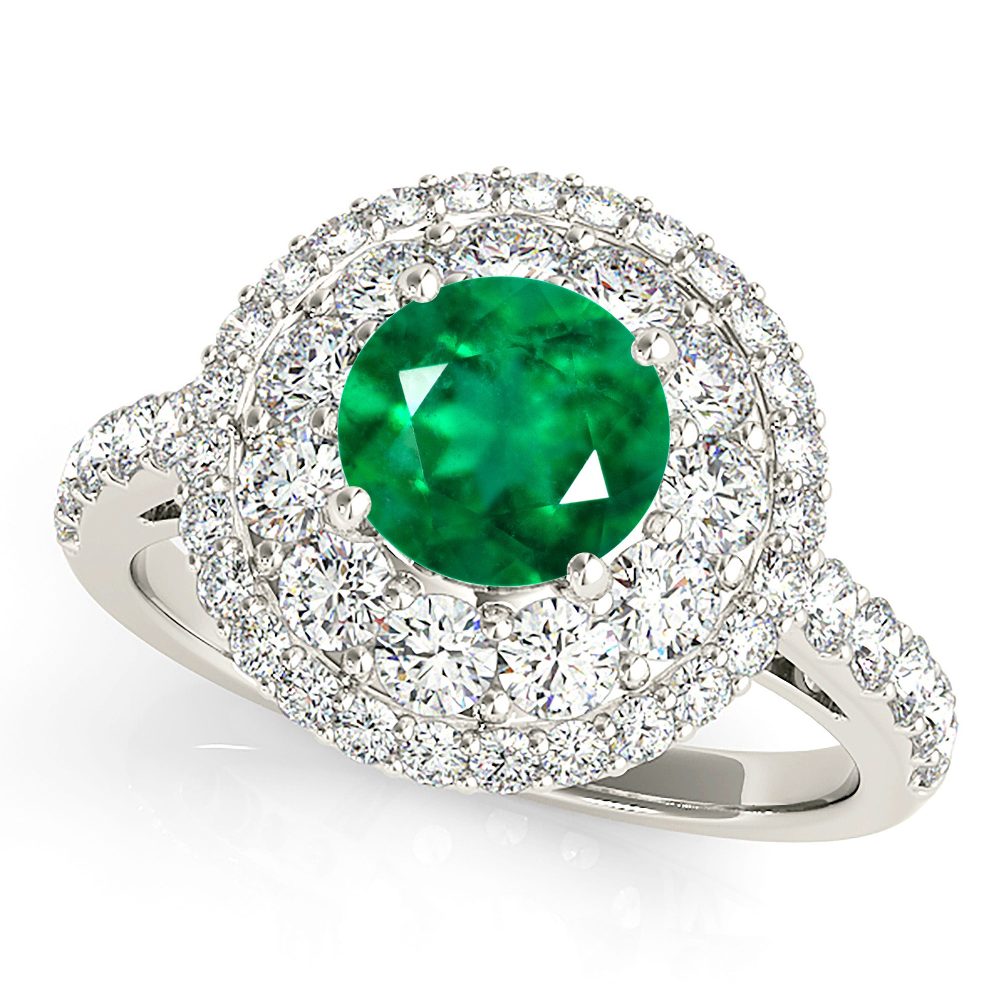 1.15 Carat Genuine Emerald Engagement Ring with Double Row Halo - Elegant Wedding Ring for Brides, Anniversary Gift, Proposal Jewelry for Her