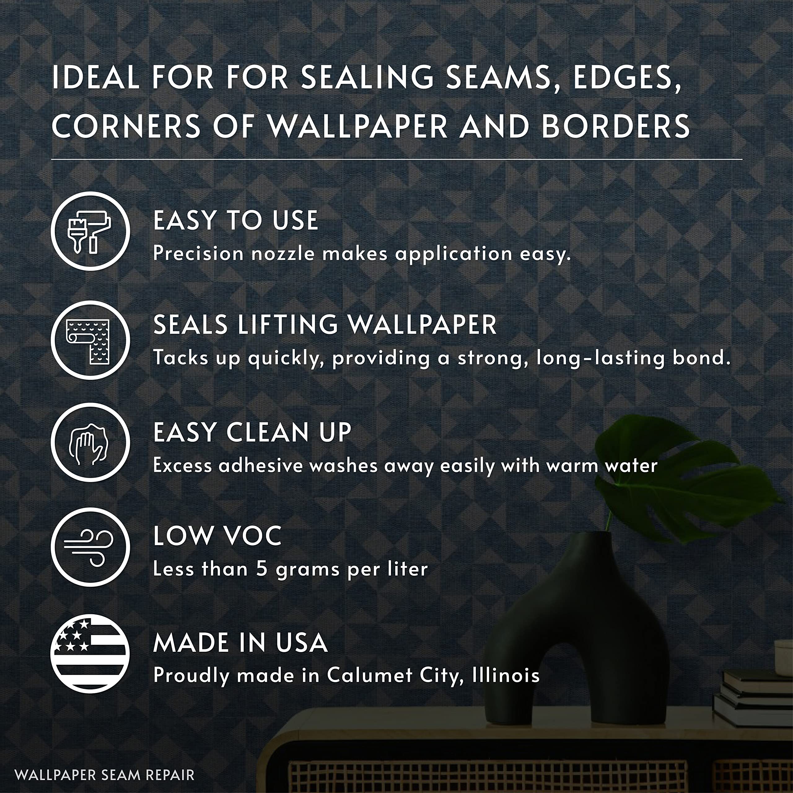 Seam Repair Adhesive - Strong Wallpaper Glue for Fixing Tears, Loose & Overlapping Edges - White 3oz Tube with Precision Nozzle - Perfect for Home Renovation & Wallpaper Repair Projects