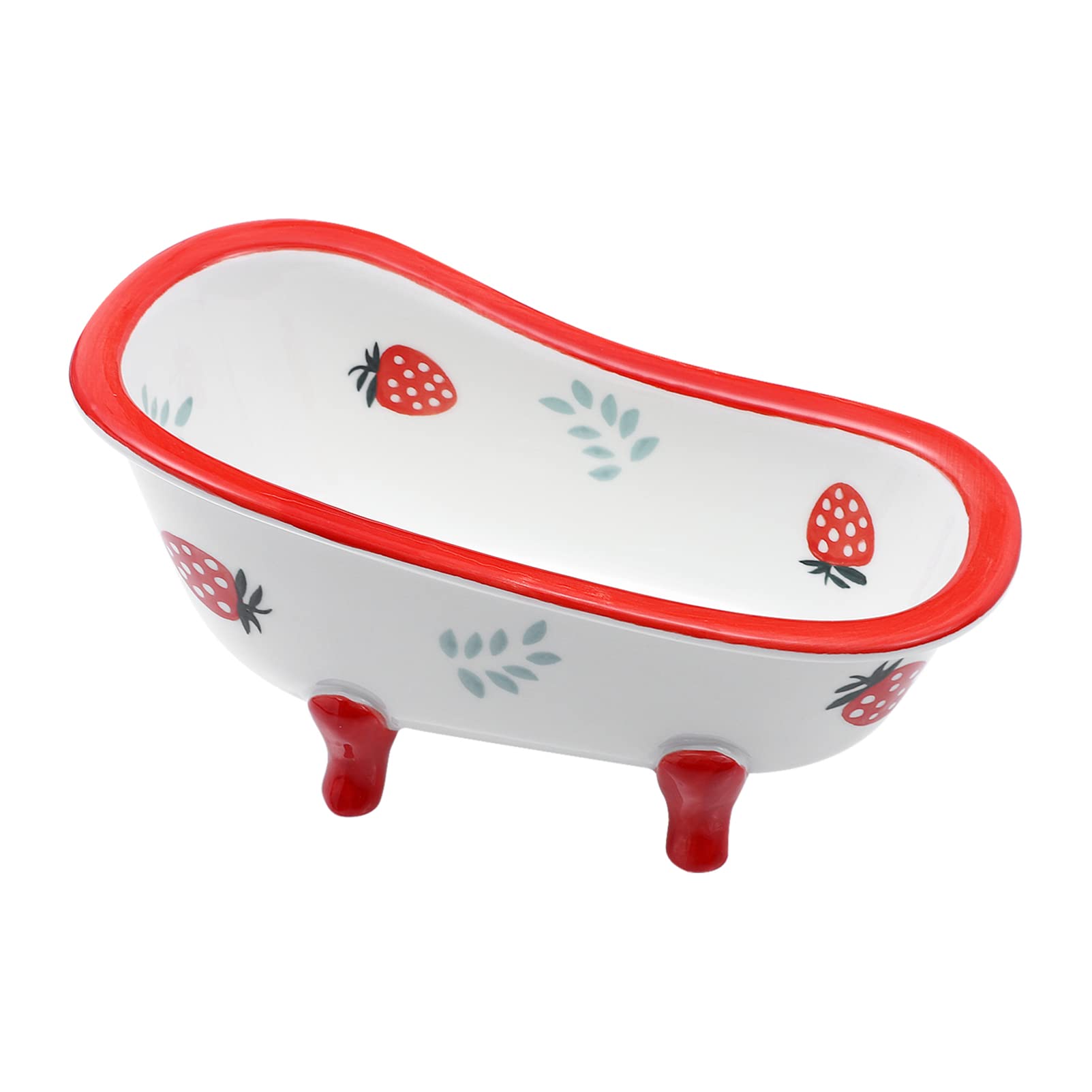 Strawberry Pattern Ceramic Terrarium Bowl - Cute Bathtub-Shaped Fruit, Dessert, Salad, or Breakfast Dish - Perfect for Snacks, Ice Cream & Cupcakes - Ideal for Home, Kitchen, or Party Use