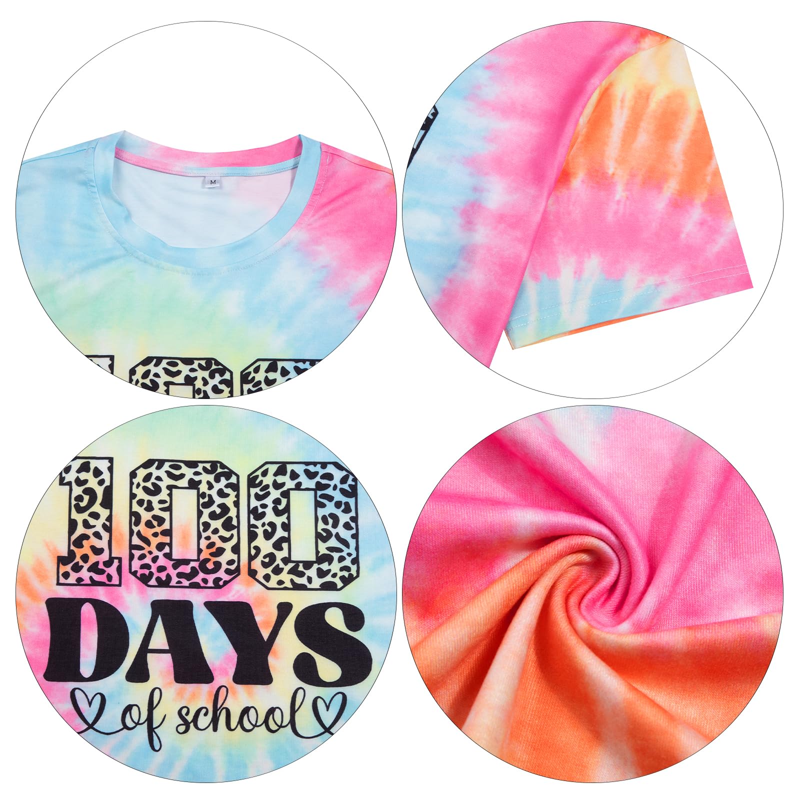 100 Days of School Shirt for Women - Preschool & Kindergarten Teacher Celebration Tee - Colorful Tie Dye Short Sleeve Tops - Perfect for Classroom Parties & School Spirit Events