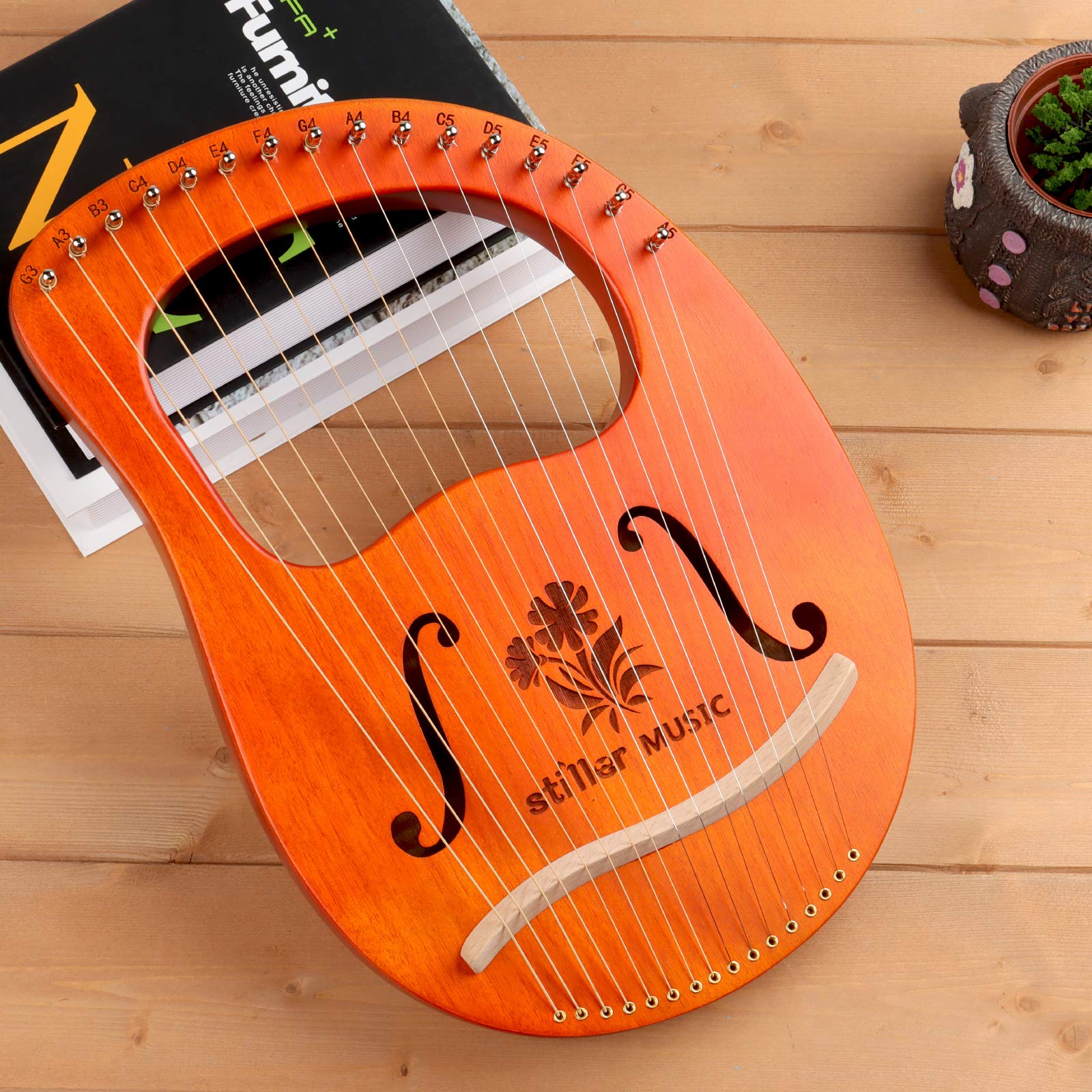 16 String Mahogany Lyre Harp with Tuning Wrench & String Set - Professional Musical Instrument for Beginners & Music Lovers | Perfect for Meditation, Home Decor, and Celtic Music Performances (Begonia)