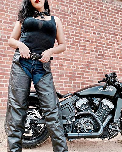 Vintage Leather Cowboy Chaps - Adjustable Motorcycle Pants for Men & Women - Riding Protection - Black