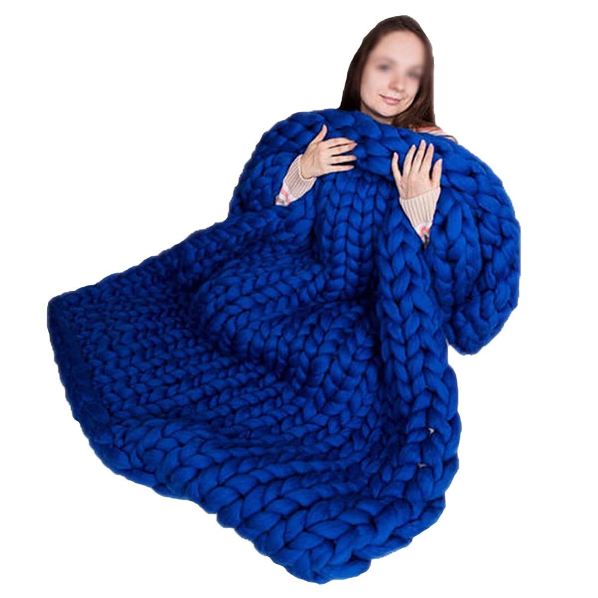 Chunky Knit Blanket - Ultra Soft & Warm Weighted Throw for Bed, Sofa, or Chair - Large Cozy Home Decor (120x150cm, Blue) - Perfect for Relaxing, Lounging & Winter Comfort