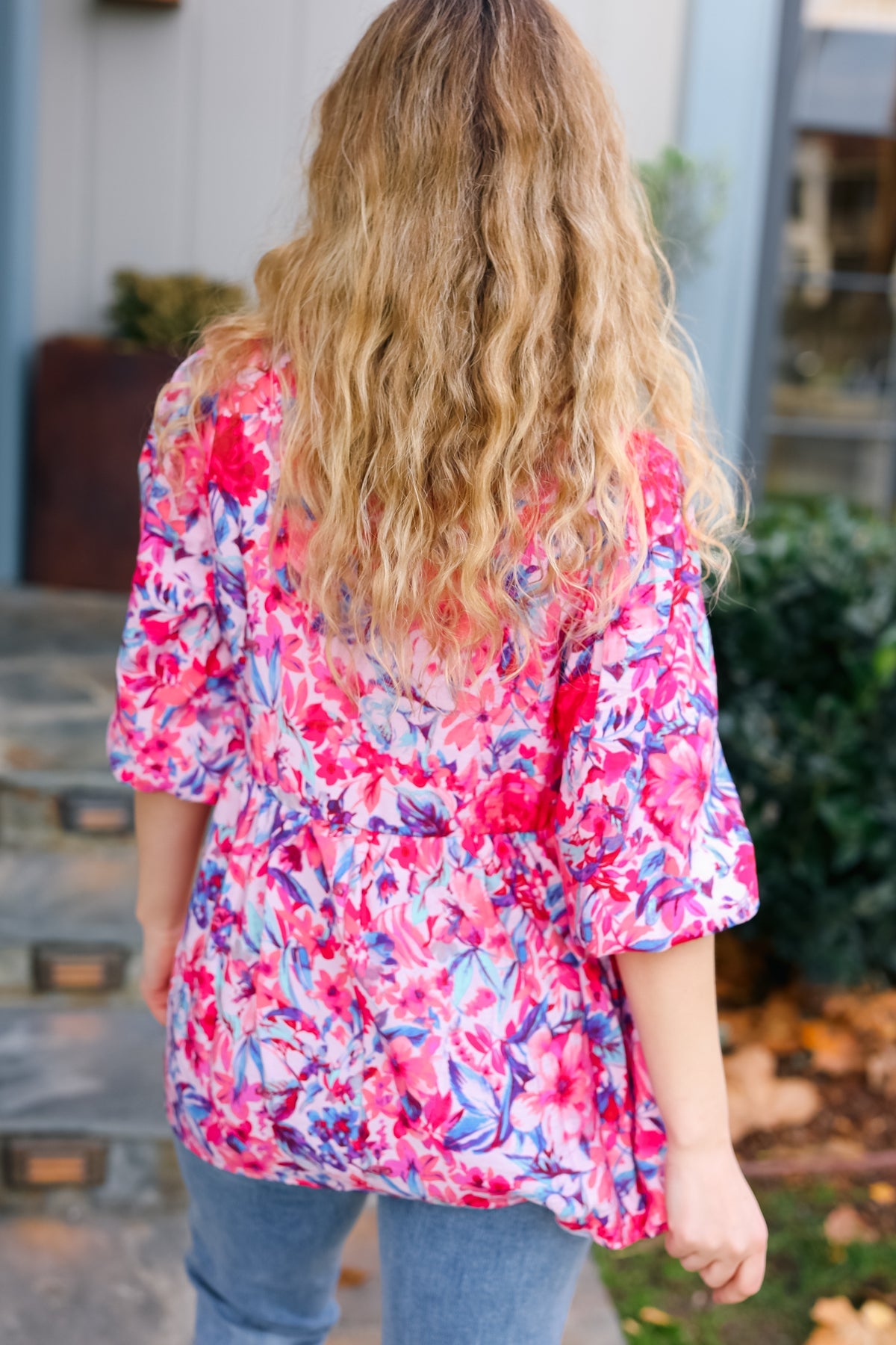 Feeling Femmi Pink & Fuchsia Floral Peplum Woven Top for Women - Elegant Blouse for Spring Summer Outfits, Date Night & Office Wear