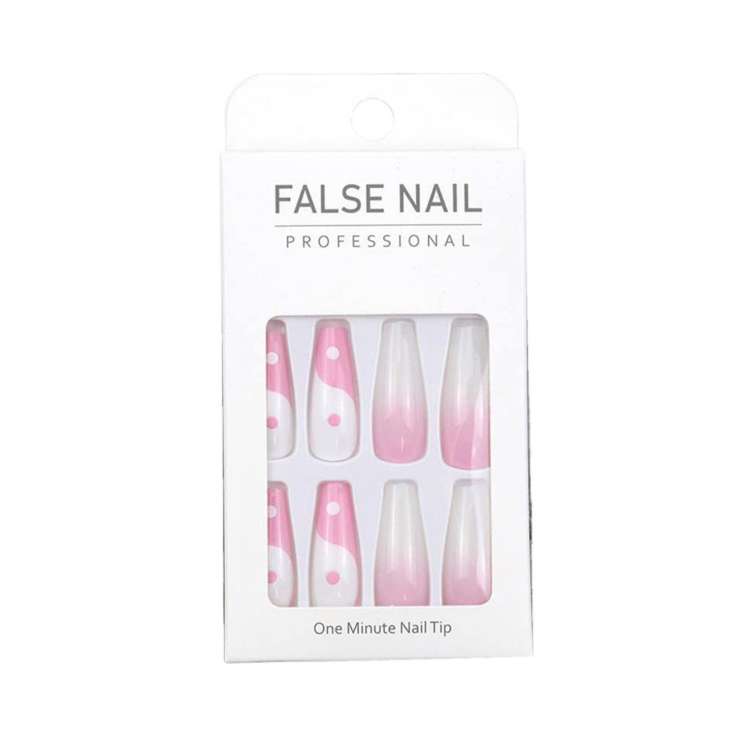 24pcs Long Glossy Press On Nails - Nude Pink with Floral Designs, French Ballerina Coffin Fake Nails for Manicure | Perfect for Parties, Weddings & Everyday Wear