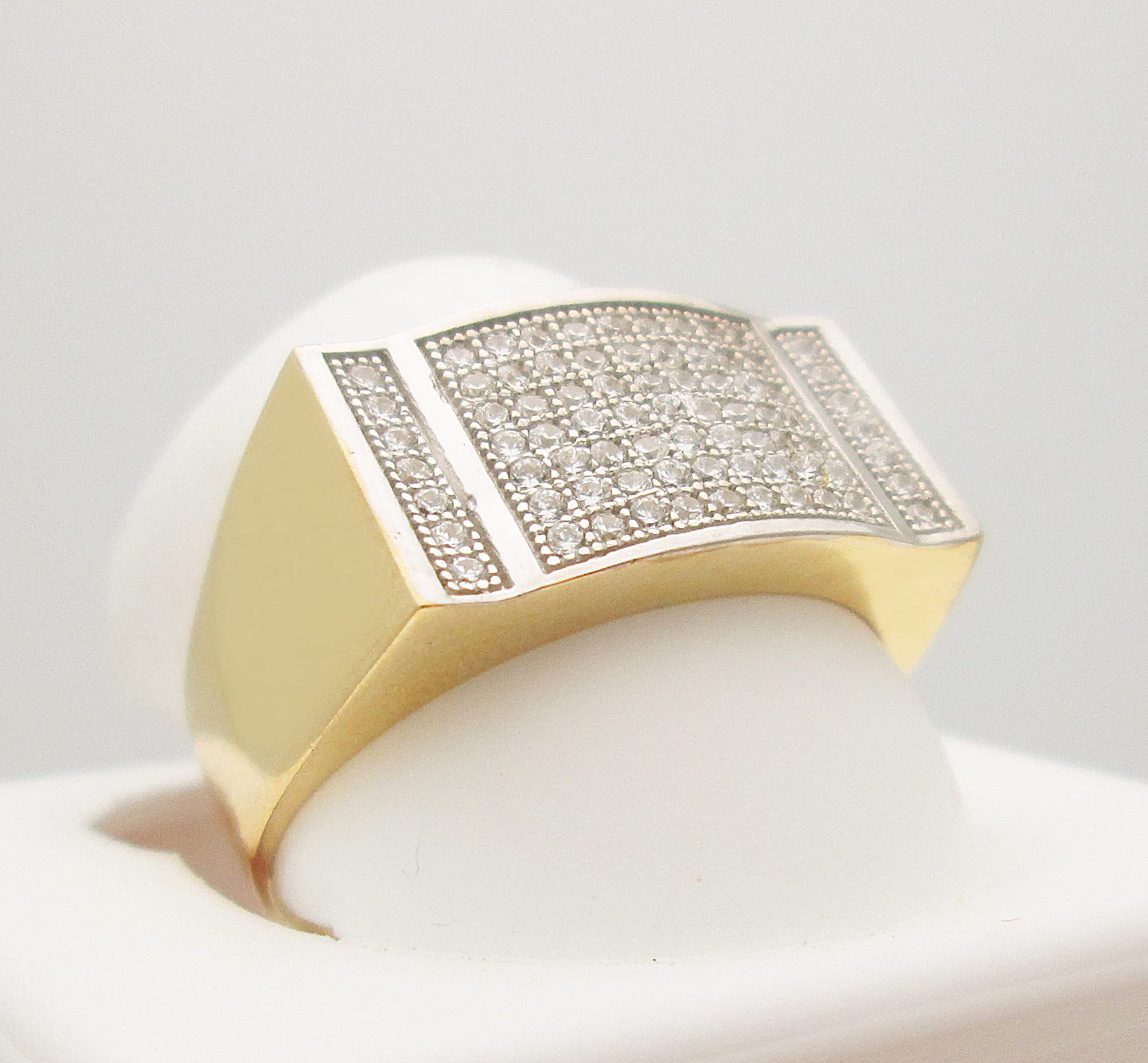 10K Yellow Gold Men's CZ Ring with Micro Pave Setting - Elegant Wedding Band, Anniversary Gift, or Everyday Fashion Jewelry for Him