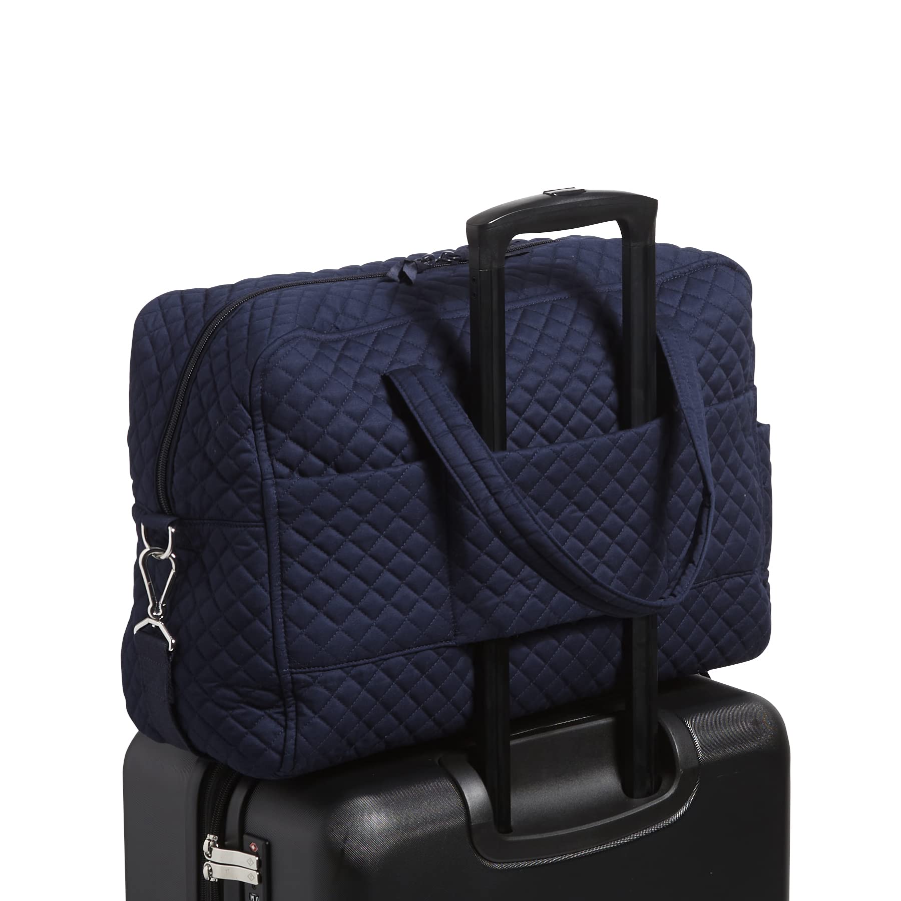 Vera Bradley Women's Cotton Weekender Travel Bag - Spacious Carryall for Weekend Getaways, Gym, Work & Travel | True Navy Blue | One Size Fits All