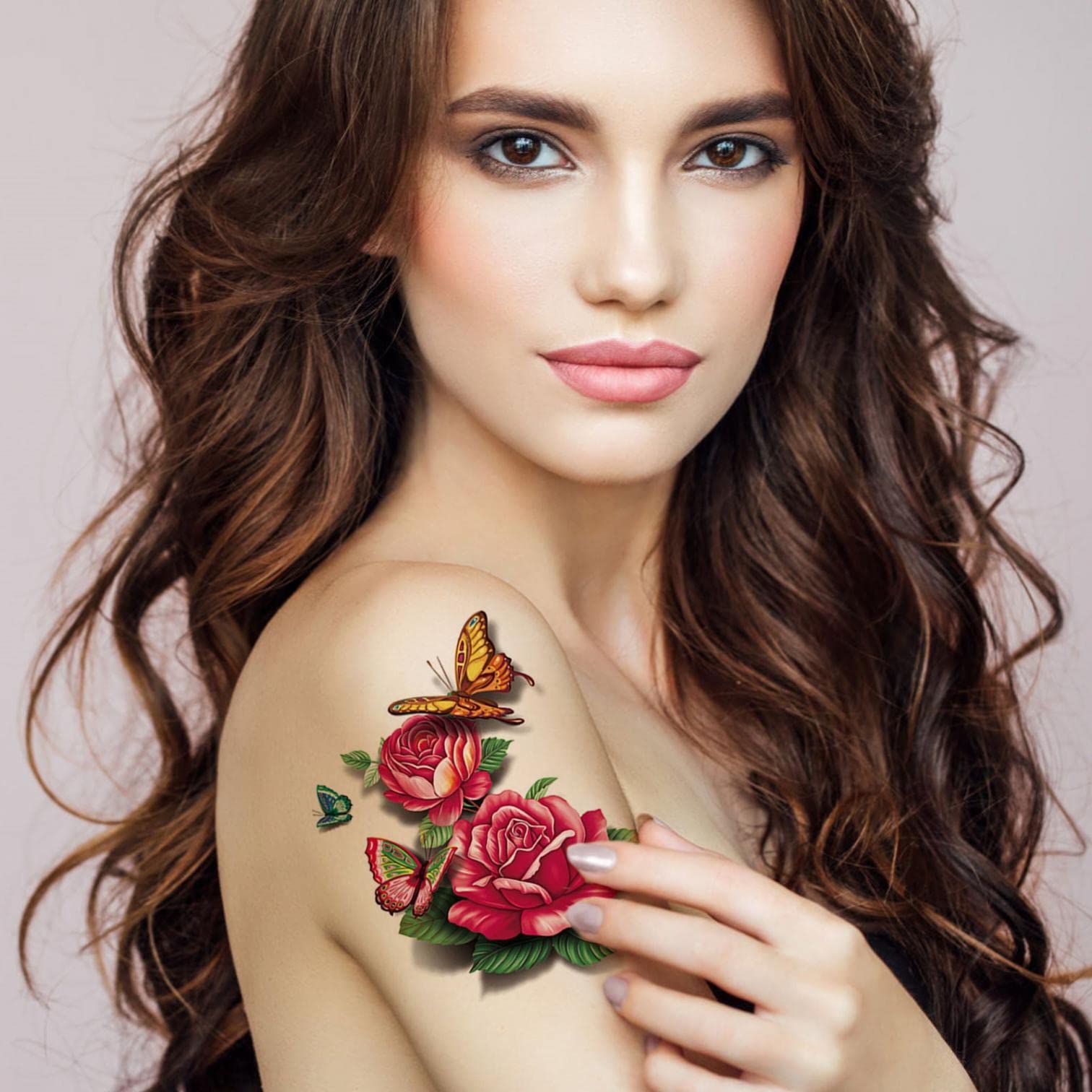 Beautiful Flowers Temporary Tattoos - Rose & Butterfly Waterproof Body Art Stickers for Women, Girls, Kids | Vibrant Multi-Color Fake Tattoos for Parties, Festivals & Summer Beach Looks (1 Sheet)