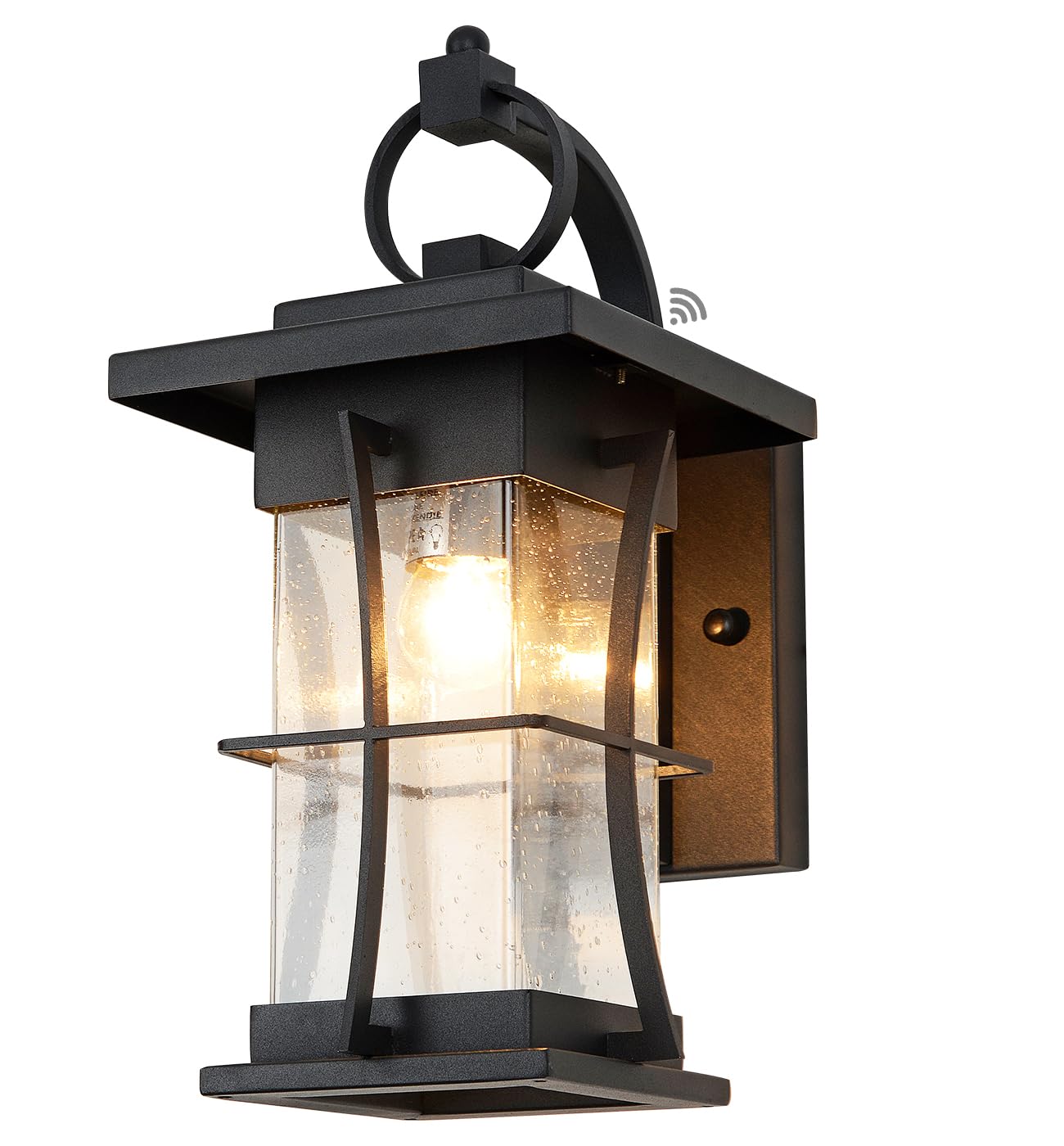 Dusk to Dawn Outdoor Wall Lantern - Waterproof Exterior Light Fixture with Photocell Sensor - Black Seeded Glass Wall Mount Porch Light for House, Patio, Garage - Perfect for Entryways, Pathways & Outdoor Security Lighting
