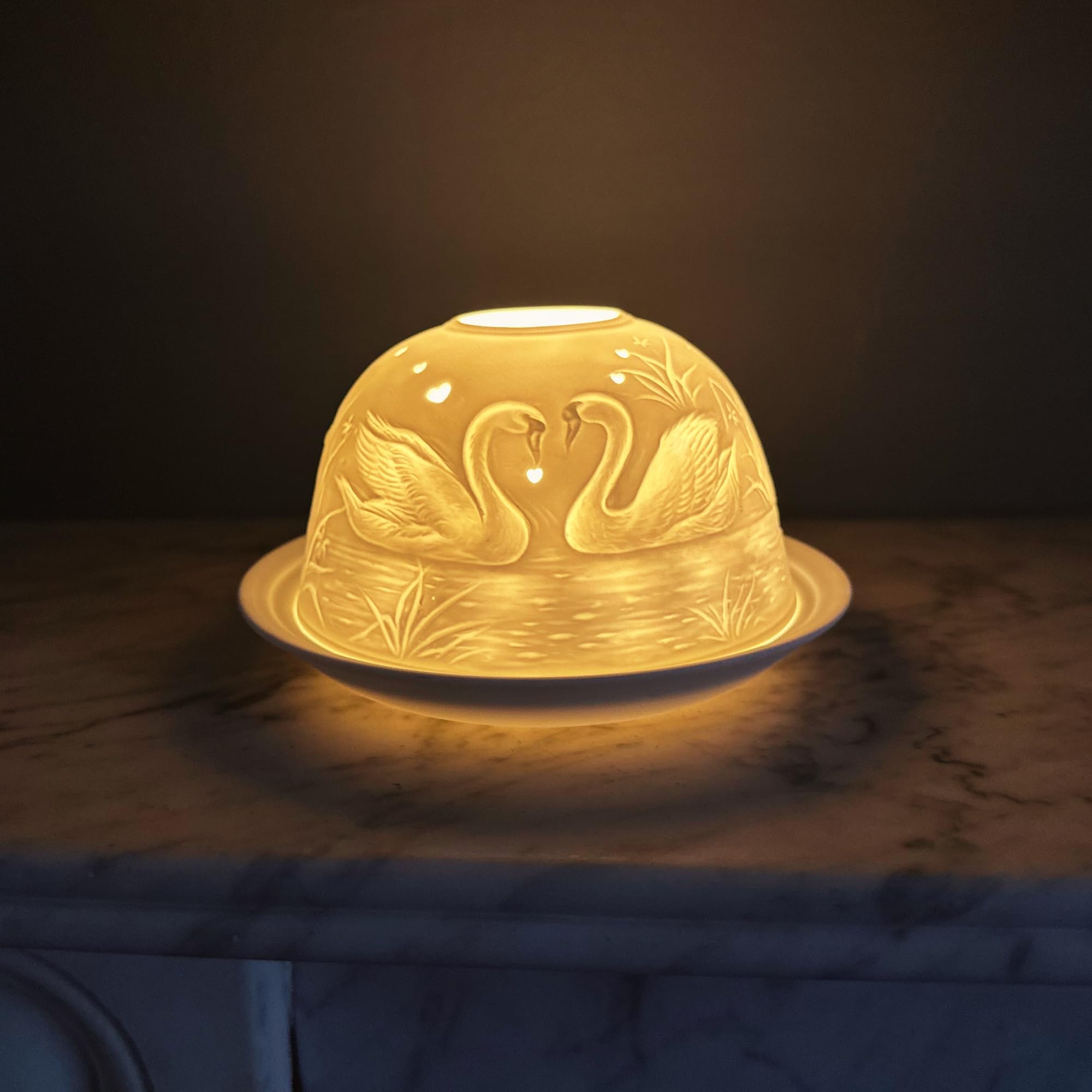Porcelain Tea Light Holder Set of 2 - 3D Projection for Home Decor with LED Candles