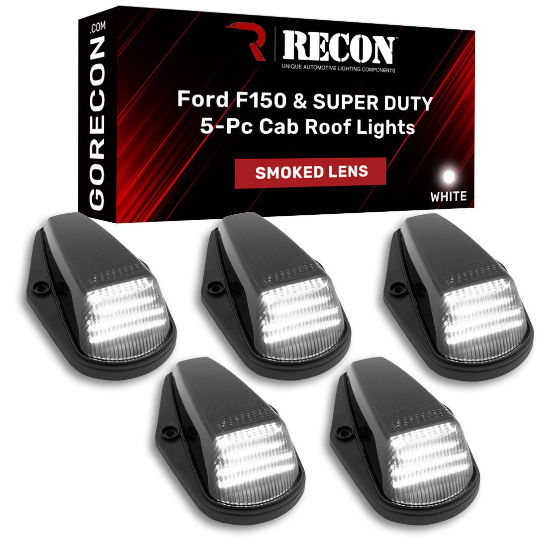 Ford SUPERDUTY 88-98 & F-150 84-96 5-Piece LED Cab Light Kit with Smoked Lens - White LEDs for Off-Road Trucks & Night Driving