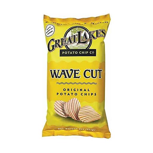 Great Lakes Original Kettle Cooked Potato Chips with Sea Salt - 8 oz. Bags (Wave Cut, 3 Pack) | Crunchy Snack for Parties, Picnics & Game Nights