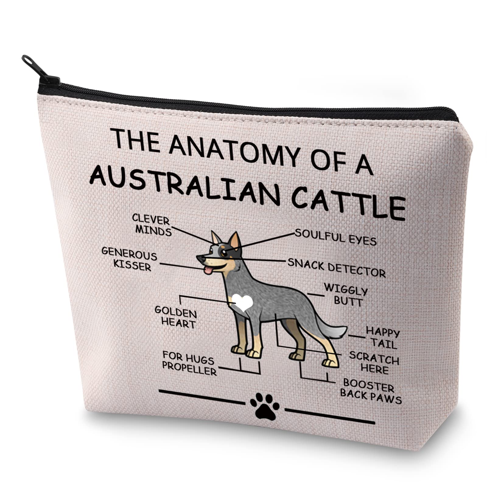 Funny Australian Cattle Dog Lover Gift - Anatomy of an Australian Cattle Dog Cosmetic Bag for Vet Moms, Travel Toiletry Pouch | Perfect for Dog Show Enthusiasts, Veterinary Professionals & Cattle Dog Owners