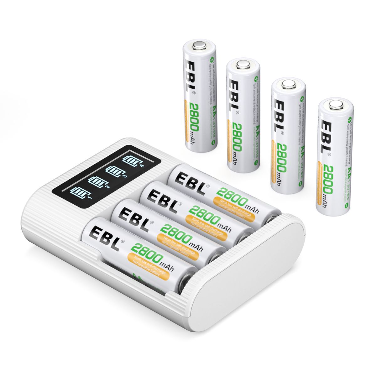 EBL AA AAA Rechargeable Batteries with FY 409 4 Bay LCD Charger - Fast Charging for Cameras, Toys, Flashlights & Electronics - Perfect for Home, Office and Travel Use