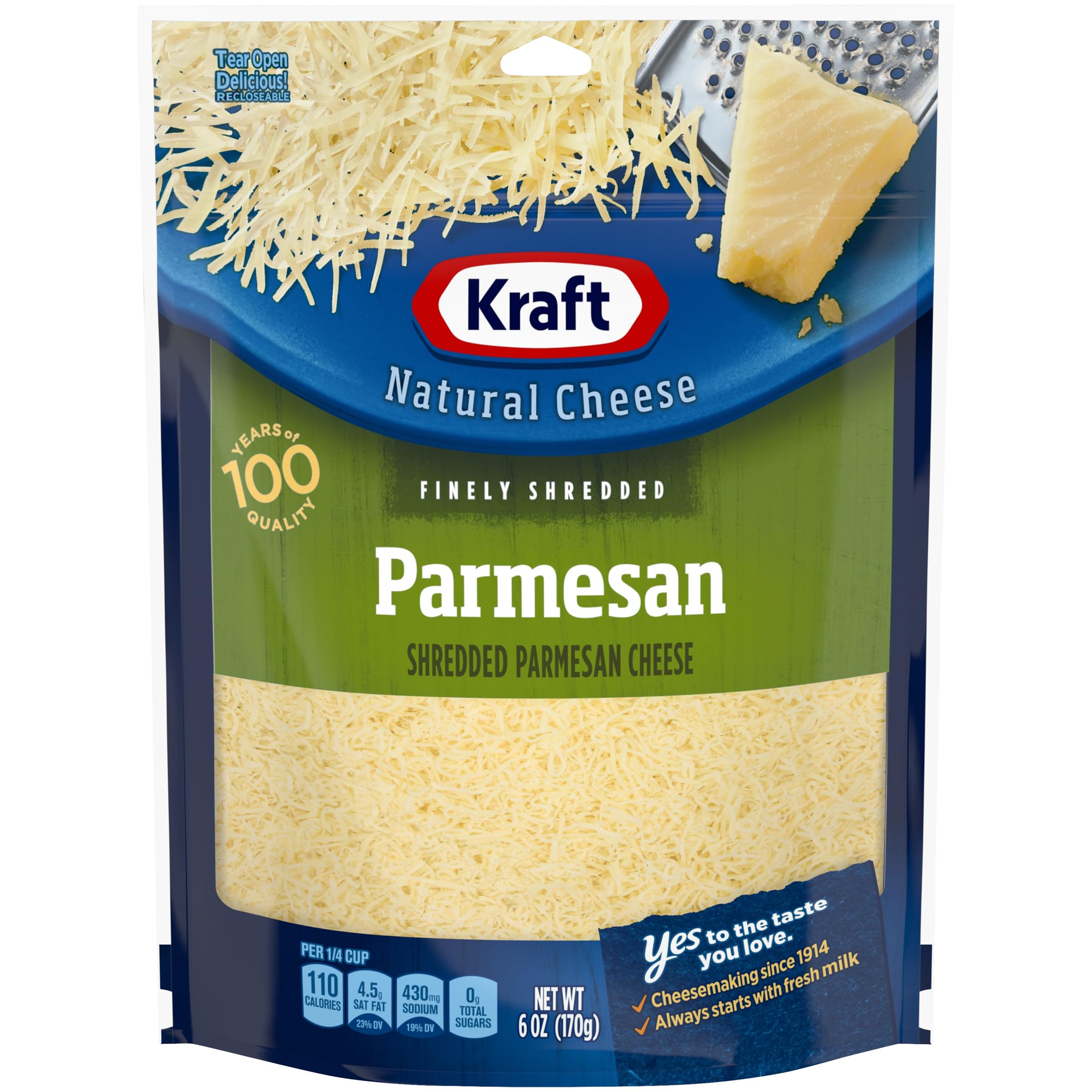 Kraft Finely Shredded Natural Parmesan Cheese - 6 oz Resealable Pouch | Perfect for Pasta, Pizza & Salads | Premium Grated Italian Cheese for Cooking & Baking