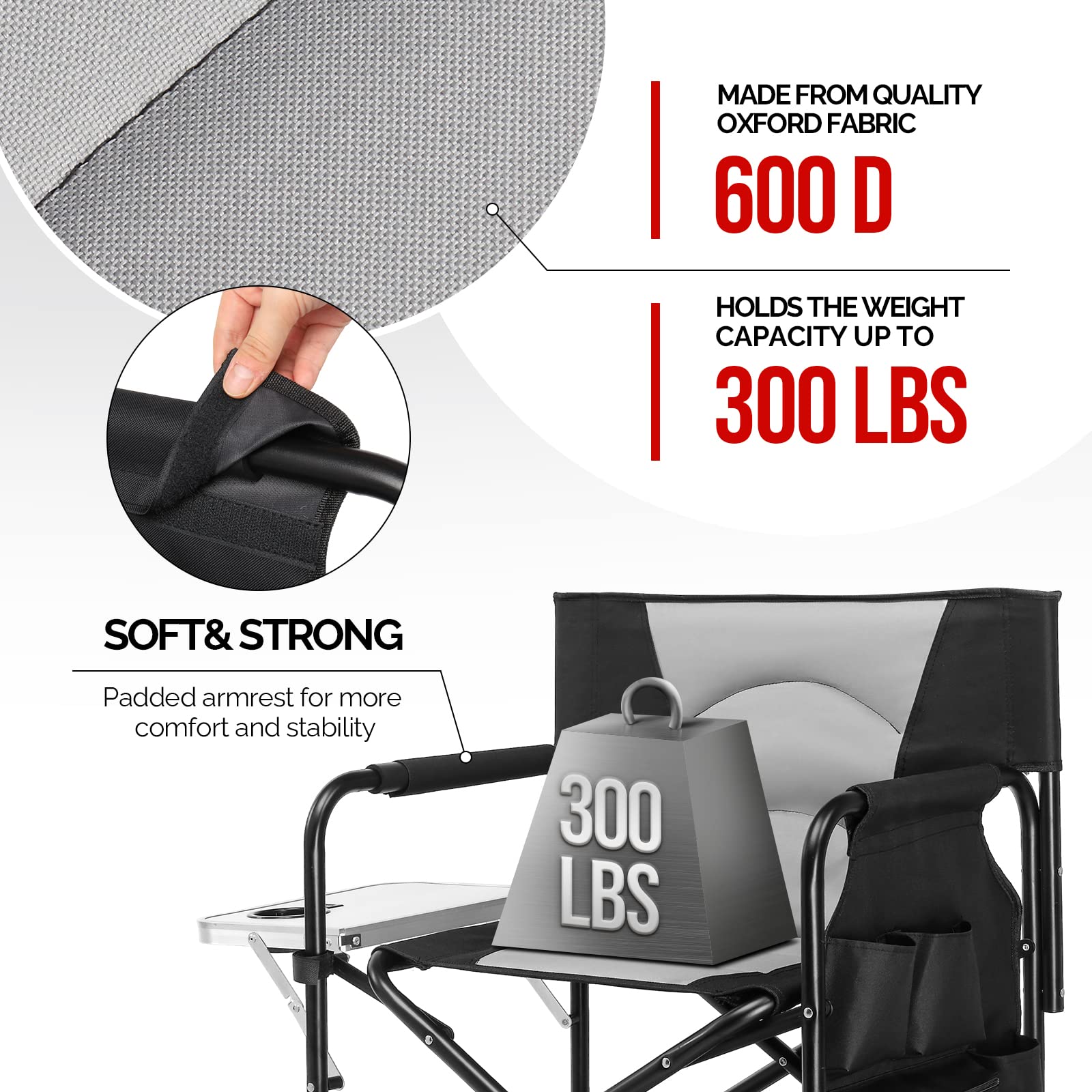 Mefeir 30 Inch Heavy Duty Directors Camping Chair with Side Table - Portable Folding Bar Height Chair for Outdoor, Beach, Picnics & Makeup Artists - 300 lbs Capacity Aluminum Frame