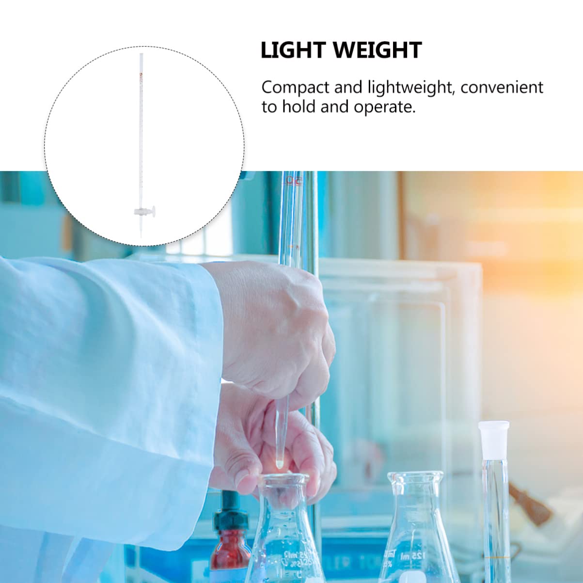 **Premium Borosilicate Glass Burette - 50ml Acid Burette for Laboratory Titration, Portable & Automatic Liquid Dispenser with Black Stand - Ideal for Chemistry Labs, School Experiments & Scientific Research**