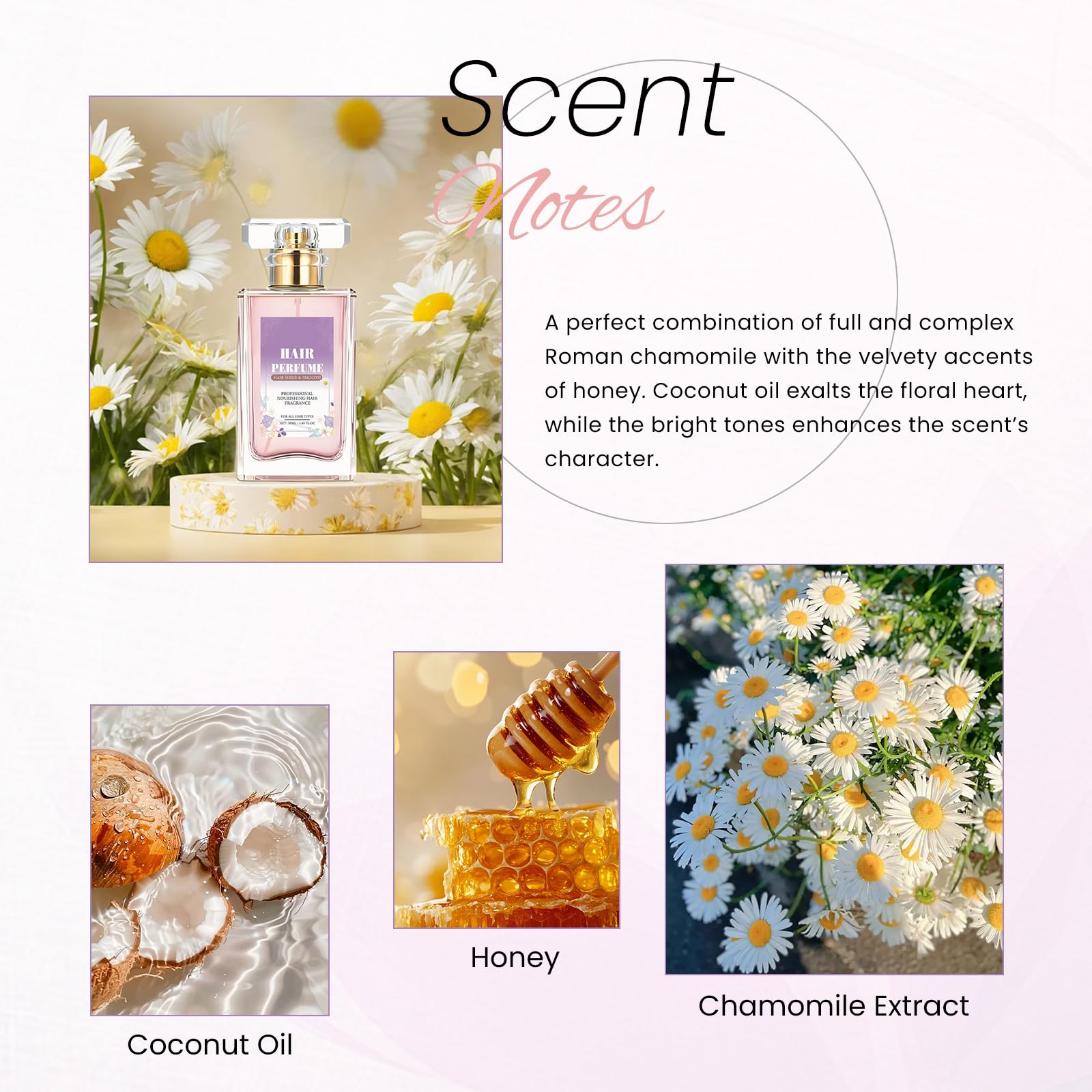Women's Hair & Body Perfume Spray - Pheromone Infused, Honey Coconut Chamomile Essential Oil for Odor Removal & Hydration, 1.69 fl.oz Portable Shine Spray | Perfect for Daily Use, Travel, and Special Occasions