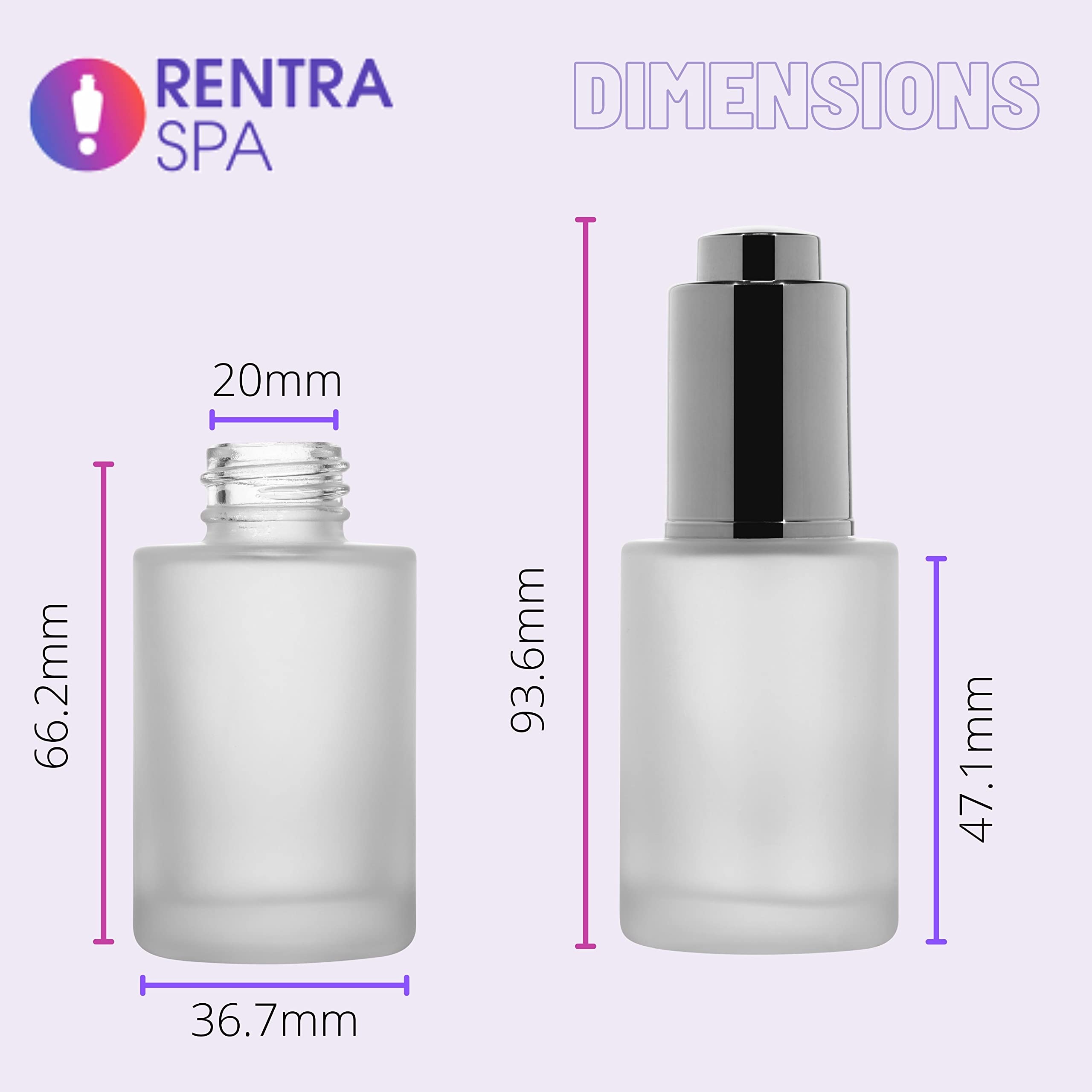 Rentra S.P.A 30ml Pink Frosted Glass Bottle with Glass Dropper, Black Ring & Silicone Teat - 3 Pack for Essential Oils, Carrier Oils, Cosmetic Serums & DIY Blends | Perfect for Aromatherapy, Skincare & Travel Use