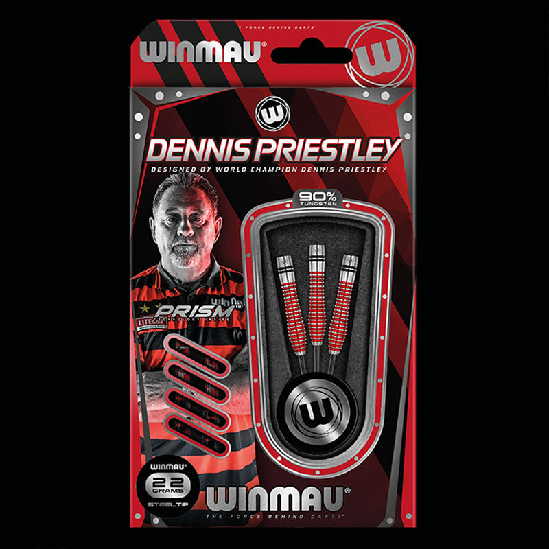 WINMAU Dennis Priestley Special Edition RED Darts - 90% Tungsten Steel Tip Darts 24g for Professional Players & Dart Enthusiasts - Perfect for Tournaments, Pubs, and Home Practice