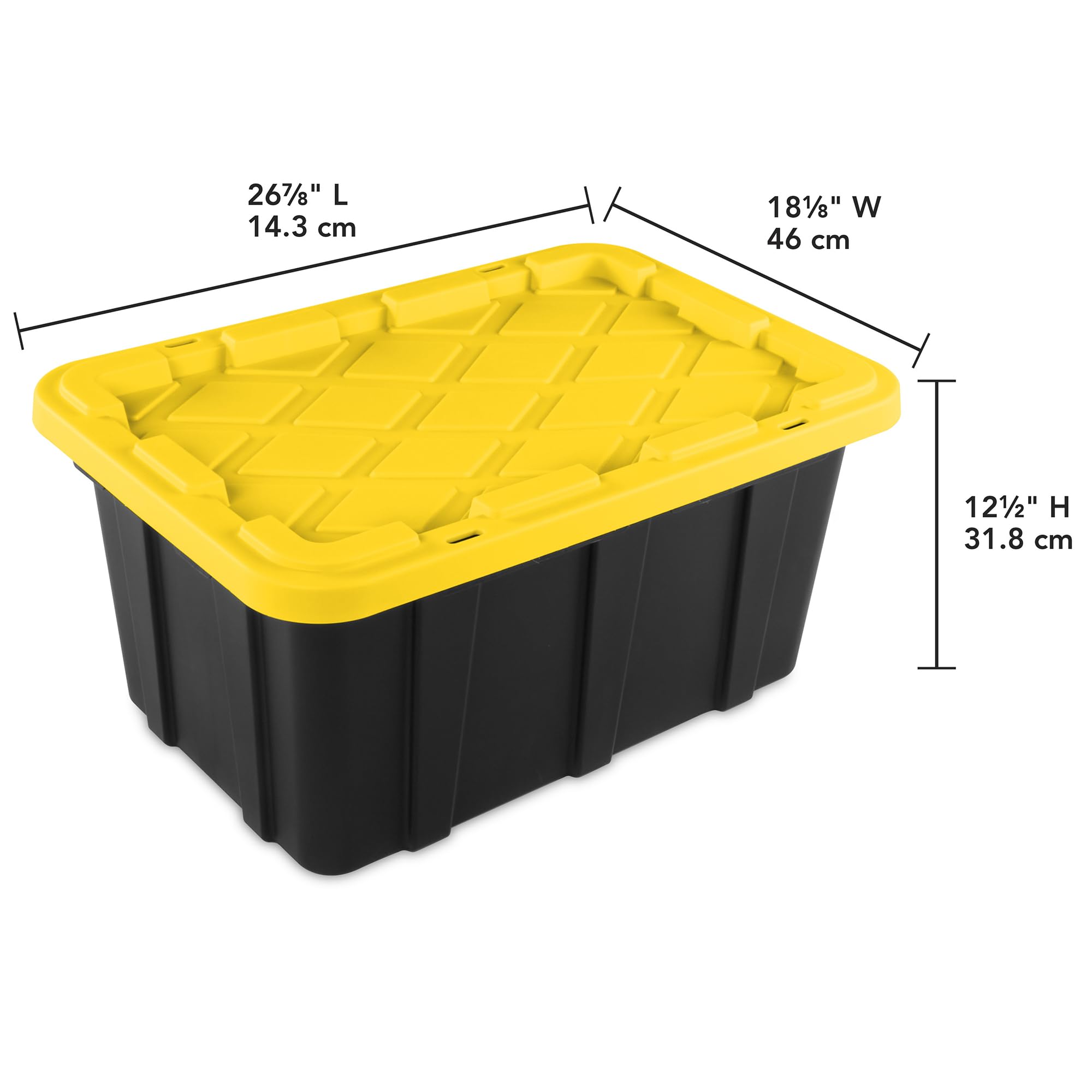 Sterilite 18-Pack Stackable Storage Bins with Lids - 17 Gallon Heavy Duty Plastic Totes in Black & Yellow for Home Organization, Garage Storage, and Moving Supplies