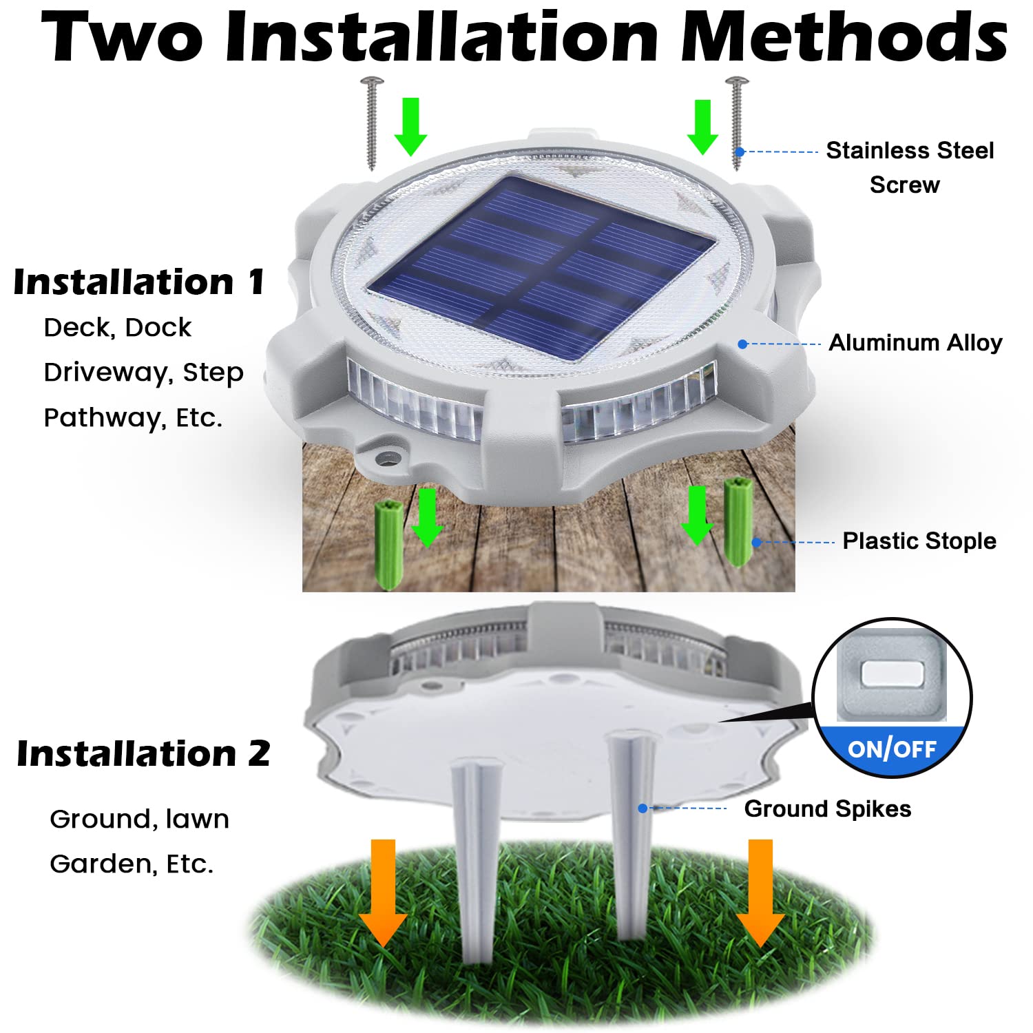 Siedinlar Solar Deck Lights Outdoor - 12 Pack Waterproof LED Pathway Lights with 2 Modes (Blue/Red) for Driveway, Walkway, Garden, Yard, Stairs & Dock - Perfect for Nighttime Safety and Landscape Lighting