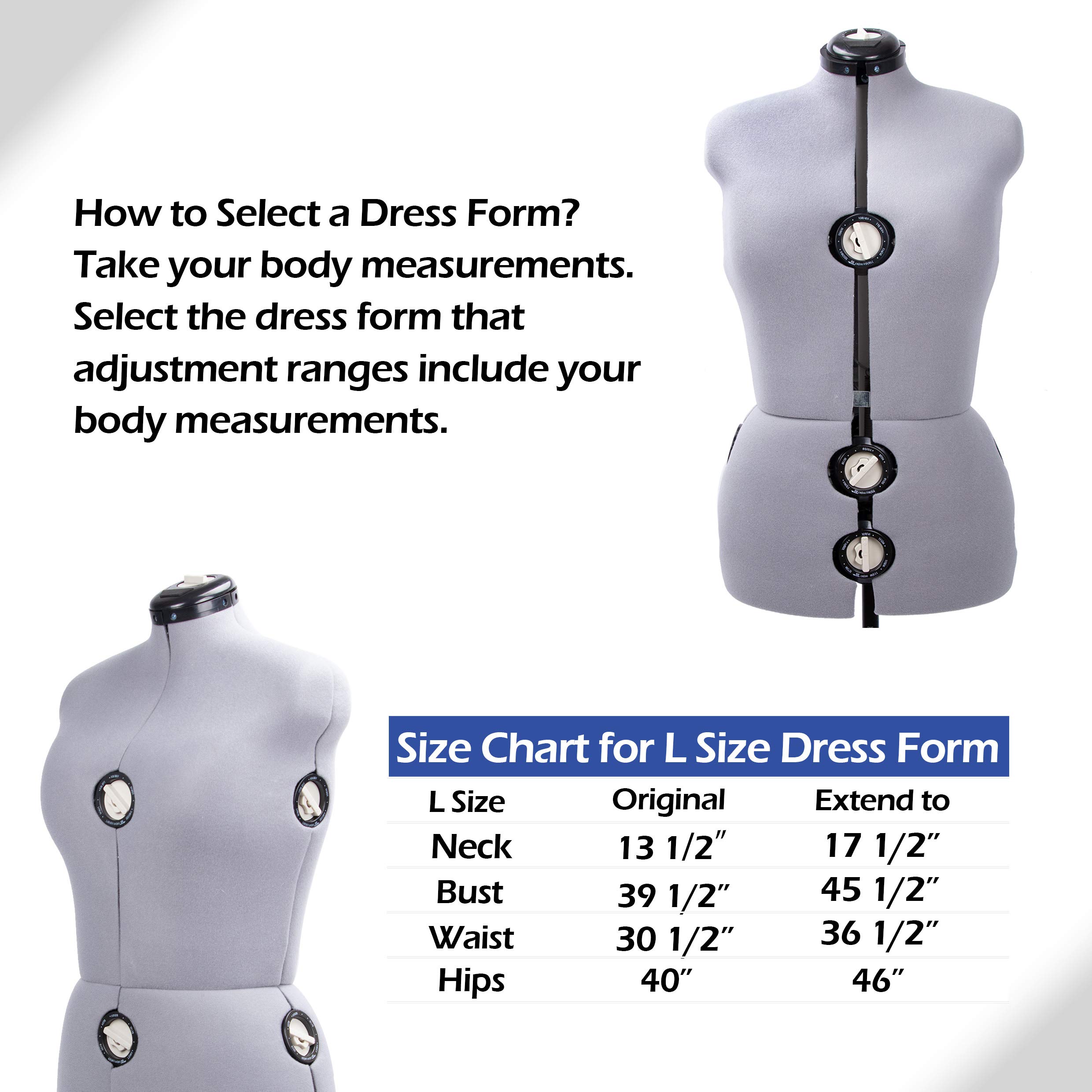 BHD BEAUTY Gray 13-Dial Adjustable Dress Form Mannequin for Sewing & Tailoring - Female Body Torso with Tripod Stand (Up to 70