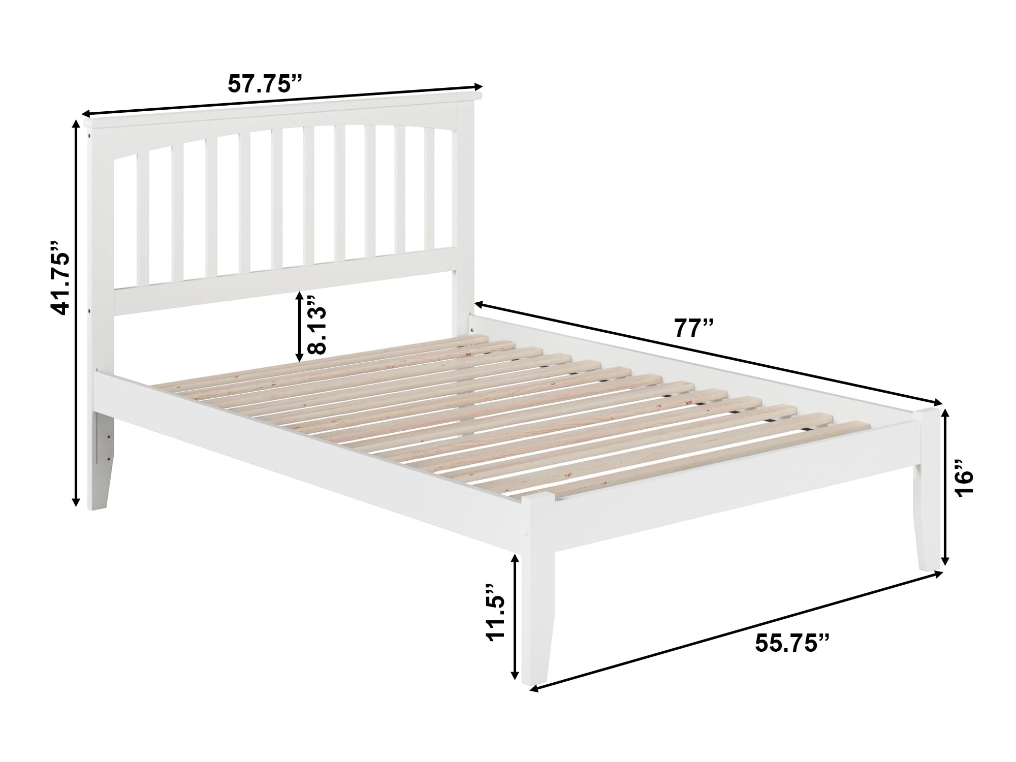 AFI Mission Full Platform Bed with USB Charger - Modern White Wooden Bed Frame for Small Spaces & Apartments - Perfect for Bedrooms, Guest Rooms & Studio Living