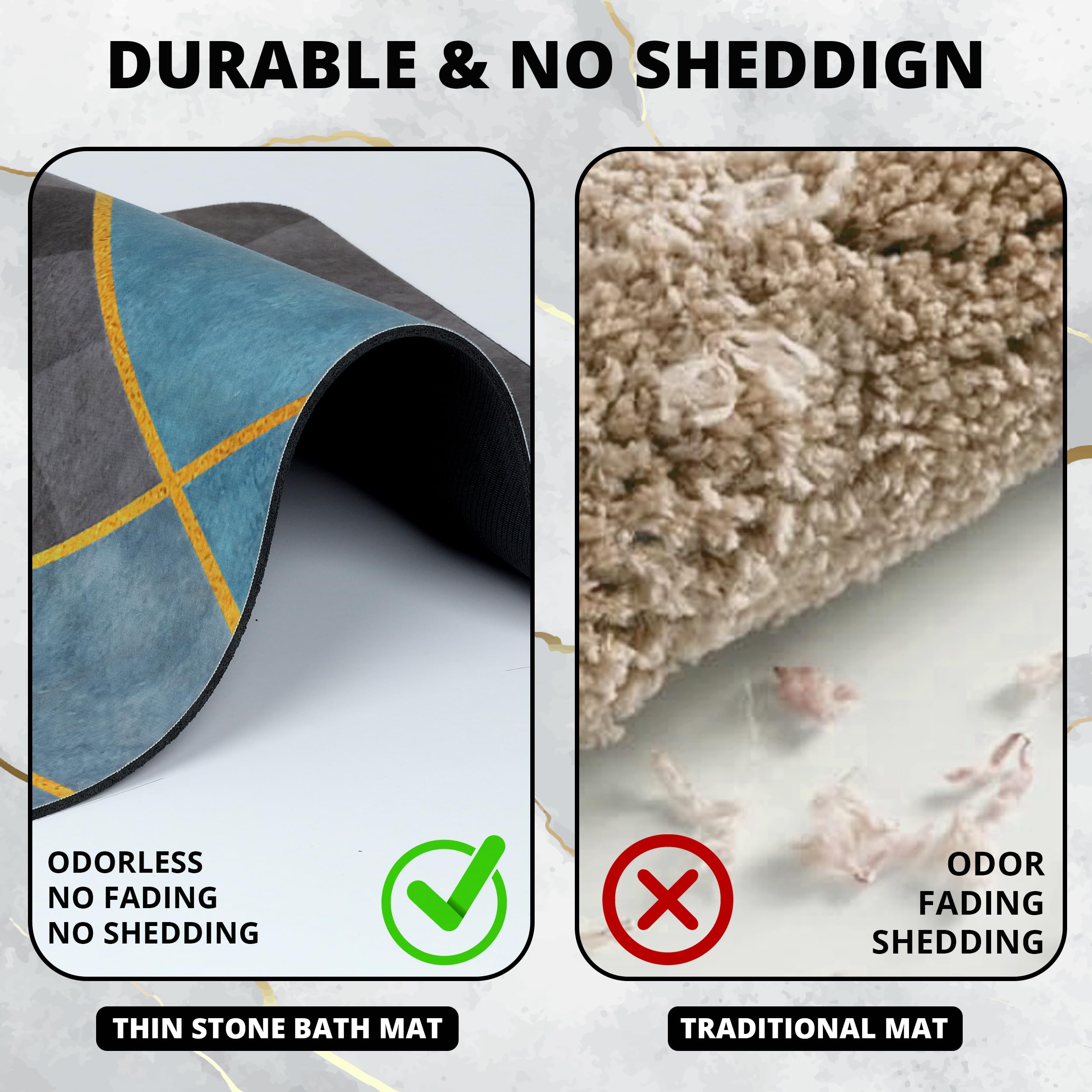Ultra Thin Bath Mat 4 in 1 Set – 2X Super Absorbent Bath Mats with Soap Dishes | Foldable Quick-Dry Bathroom Rug (24x16 Inches) | Non-Slip, Stylish & Machine Washable | Perfect for Bathroom, Shower & Spa Use