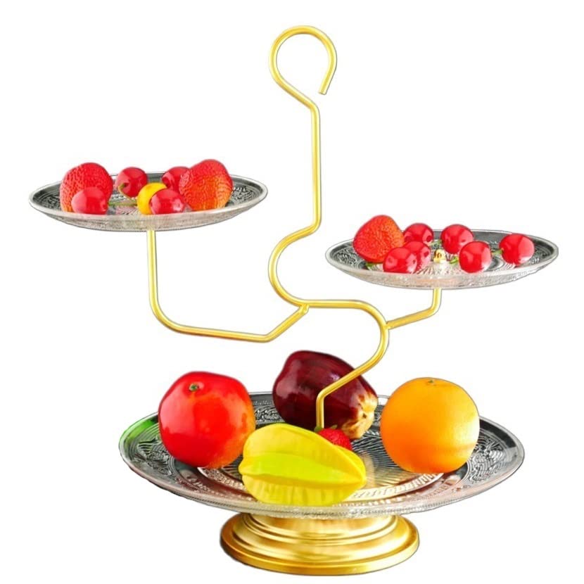 3-Tier Glass Fruit Basket Bowl Set with Metal Rack - Round Square Cake Stand for Desserts, Appetizers, Candy & Chips (Gold/Silver) | Perfect for Parties, Weddings & Home Decor