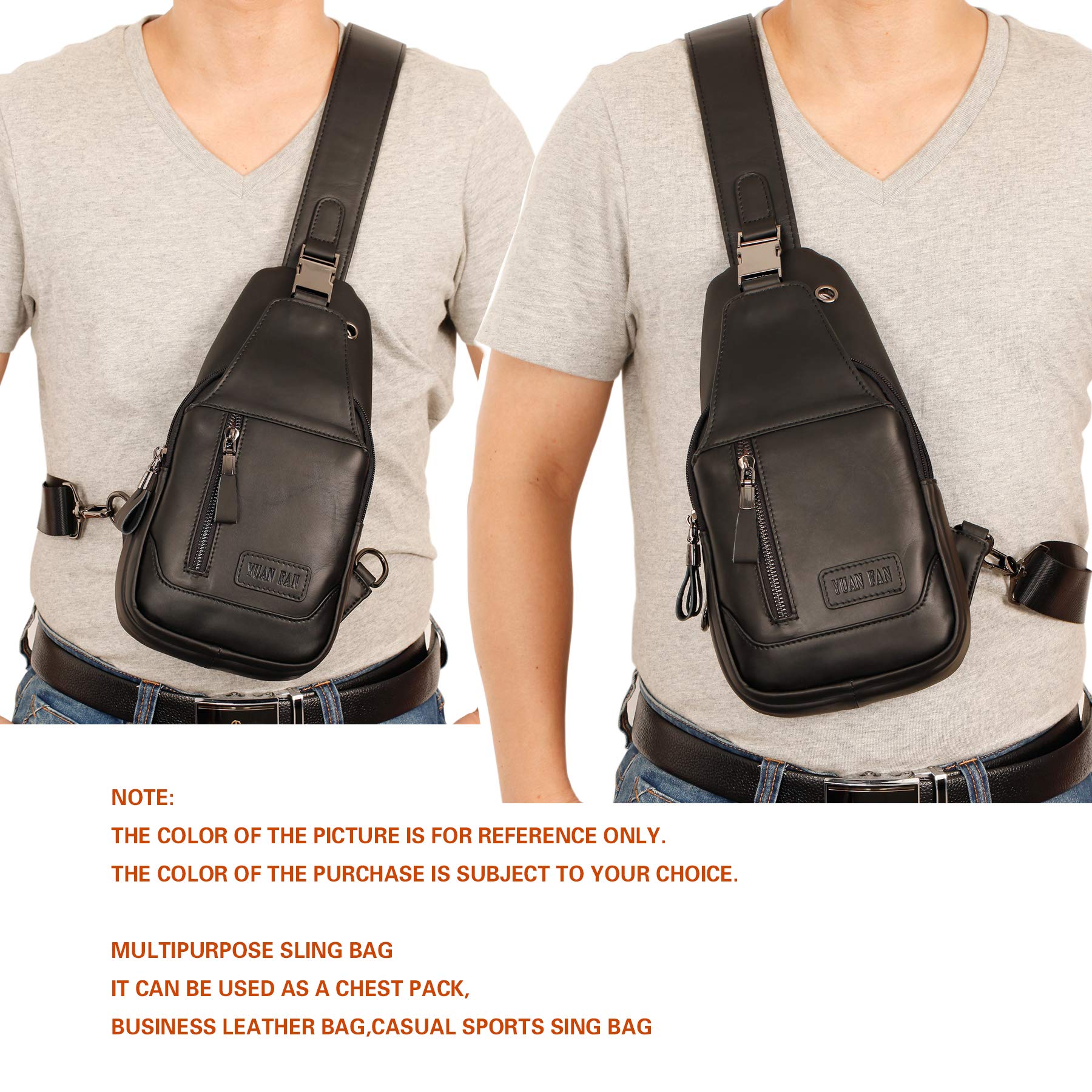 YUAN FAN Genuine Leather Crossbody Sling Bag for Men - Compact Travel Chest Shoulder Backpack for Outdoor Sports, Hiking & Daily Commute