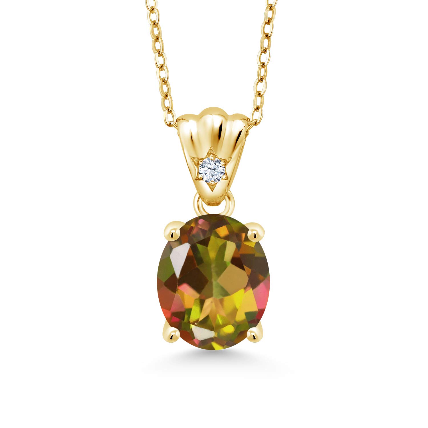 4.53 Ct Oval Mango Mystic Topaz Pendant in 18K Yellow Gold Plated Silver | Gem Stone King | Elegant Jewelry Gift for Women, Perfect for Weddings, Anniversaries & Special Occasions