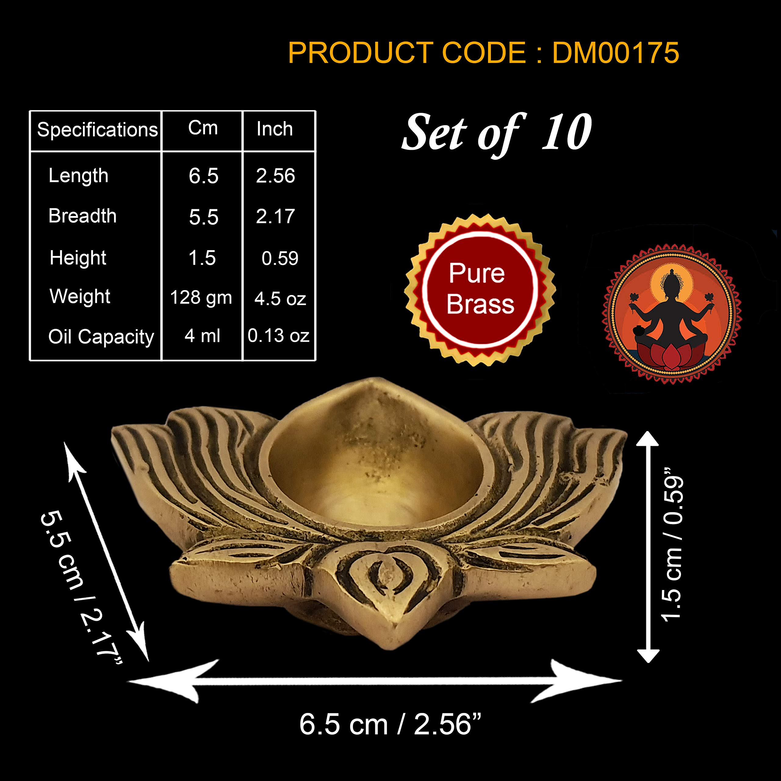 Authentic Indian Diwali Brass Oil Lamp Set of 10 - Handcrafted Pooja Diya for Hindu Puja, Mandir & Home Decor - Gold Finish Diyas with Wicks for Festival, Wedding & Spiritual Ceremonies