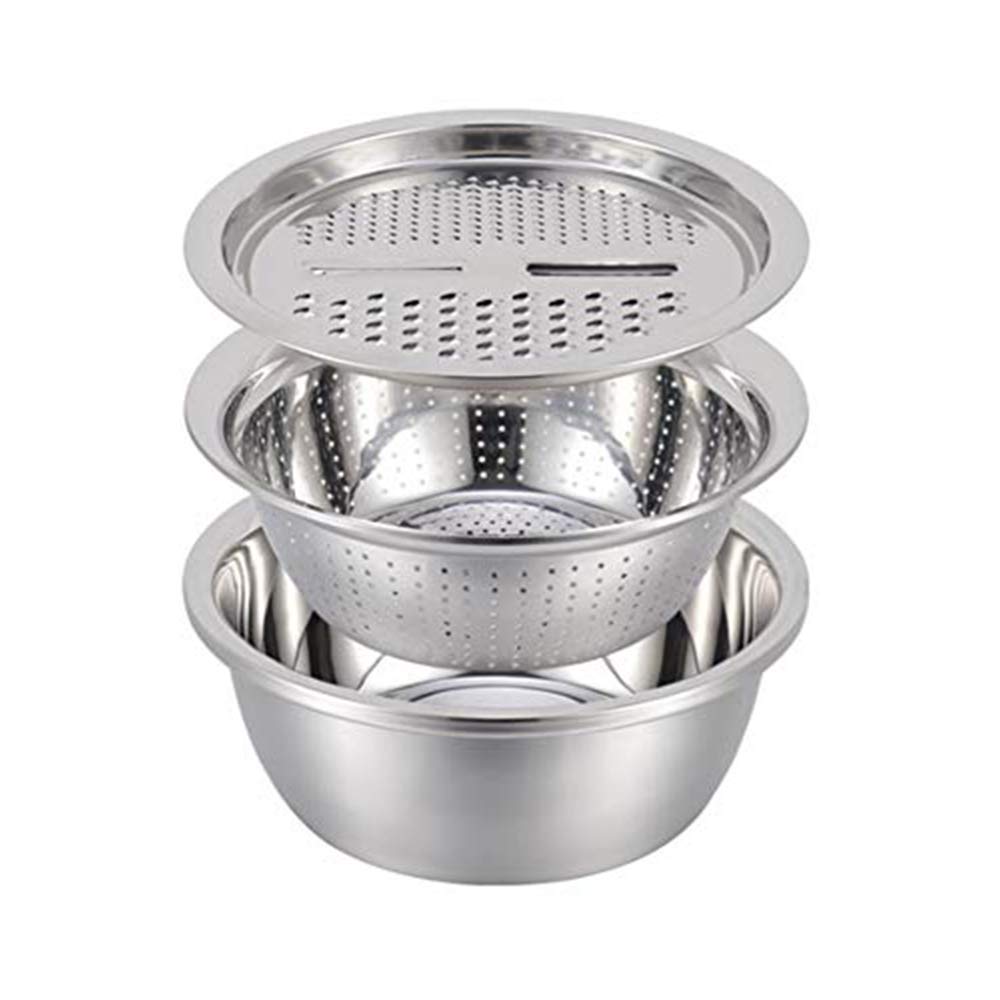 Premium 3-in-1 Stainless Steel Kitchen Sink Colander Set - Fine Mesh Strainer, Vegetable Fruit Washing Basket & Julienne Grater for Efficient Food Prep - Perfect for Washing Rice, Draining Pasta, and Grating Vegetables